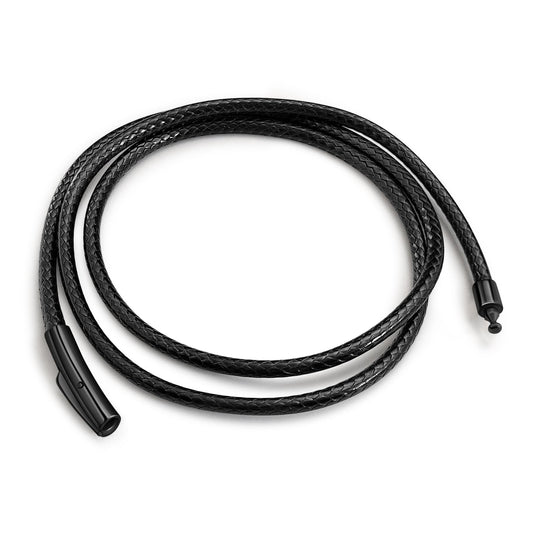 Oaldilee 3MM Black Leather Cord Necklace, 24 Inches String Wax Rope Black Chain Necklaces with Black Clasp