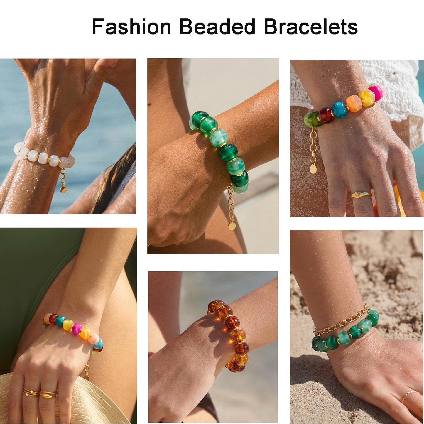HolidayQbee Beaded Bracelets for Women Dainty Chunky Bracelet White Beaded Boho Summer Bracelet Fashion Trendy Stone Beads Bracelet Beach Jewelry Gifts
