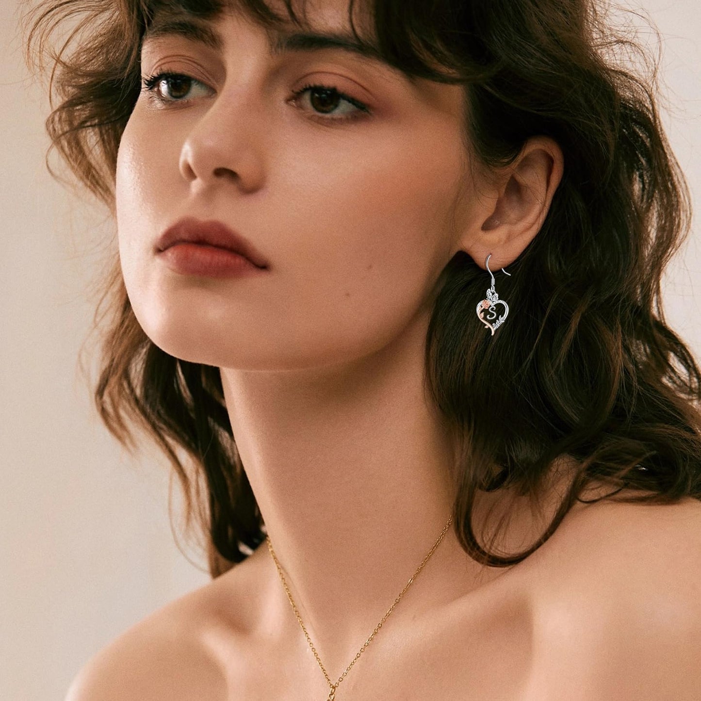 TOUPOP Rose Heart Initial Earrings Sterling Silver Butterfly Earring Initial S Letter Drop Dangle Earrings Jewelry Anniversary Birthday Mothers Day Gifts for Women Mom Wife Girlfriend Her