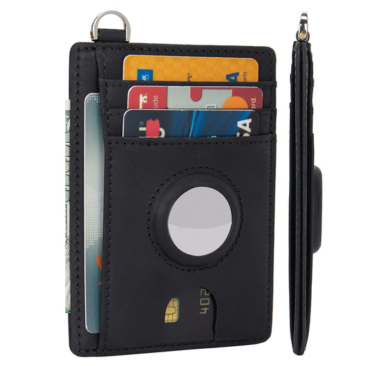 LinsCraft Slim Minimalist Airtag Card Wallet for Men & Women, Small Leather Front Pocket Wallets with Airtag Holder, RFID Blocking, Credit Card Holder Compatible with AirTag
