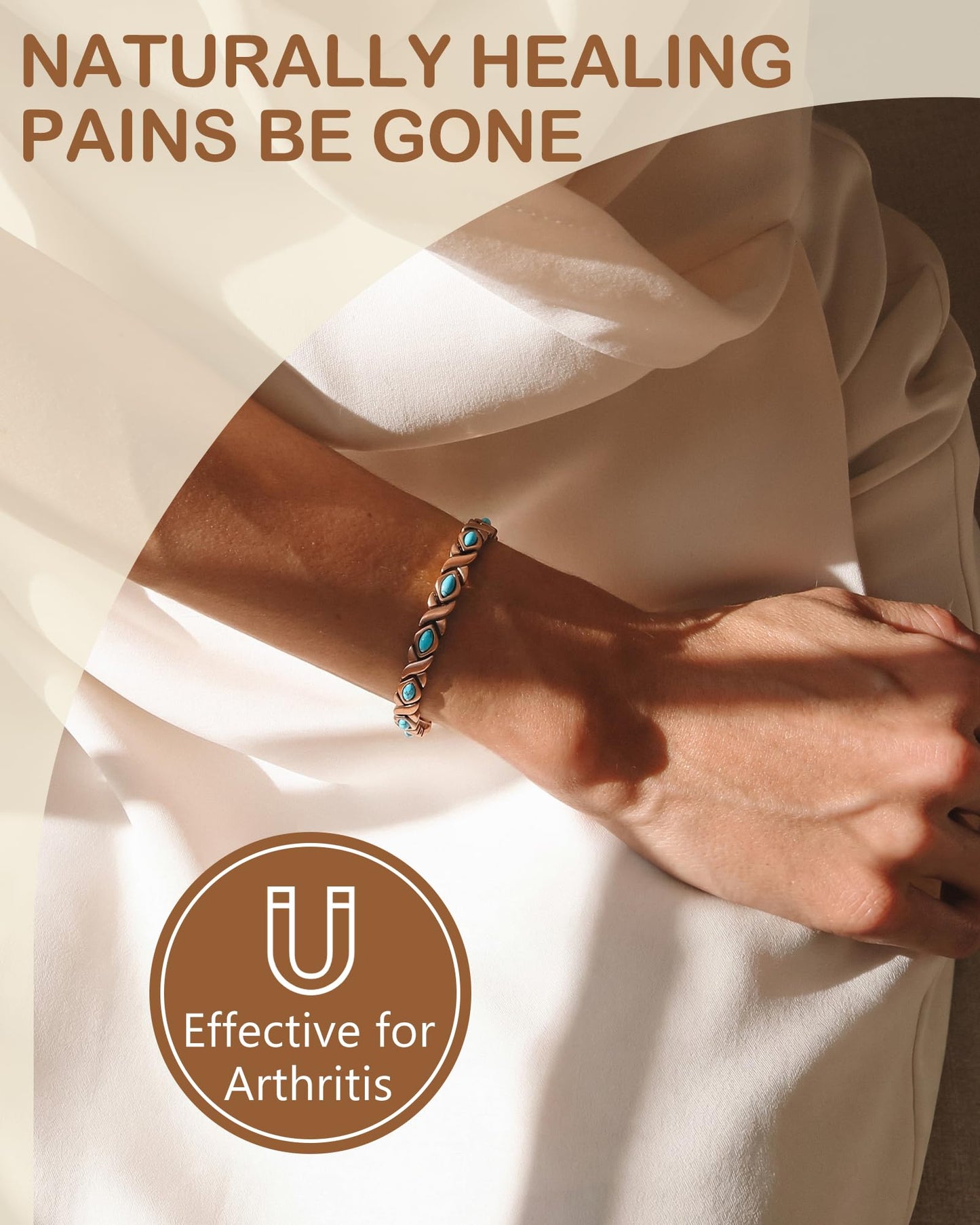 Feraco Pure Copper Bracelets for Women, Ultra Strength Magnetic Bracelet with 3800 Gauss Magnets & Natural Turquois, Adjustable Jewelry, Infinite Symbol