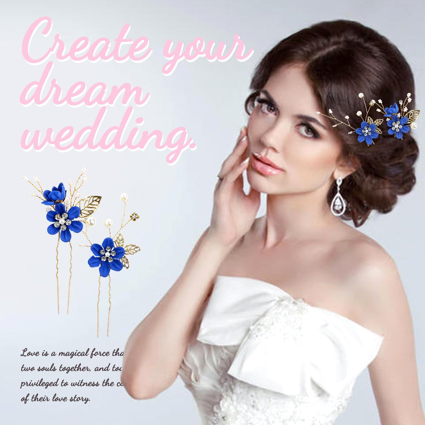 inSowni 20 Pack Classic White Dusty Pink Blue Flower Bridal Wedding Hair Side Combs+U-shaped Flower Hair Pins+Twist Spiral Pearl Hair Pins Pieces Headpieces Accessories for Brides Bridesmaids Women