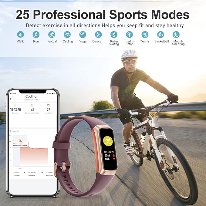Fitness Tracker with 24/7 Heart Rate, Blood Oxygen Blood Pressure Sleep Monitor, Activity Trackers 5 ATM Waterproof,Step Calorie Counter Pedometer Health Smart Watch for Women Men Bordeaux