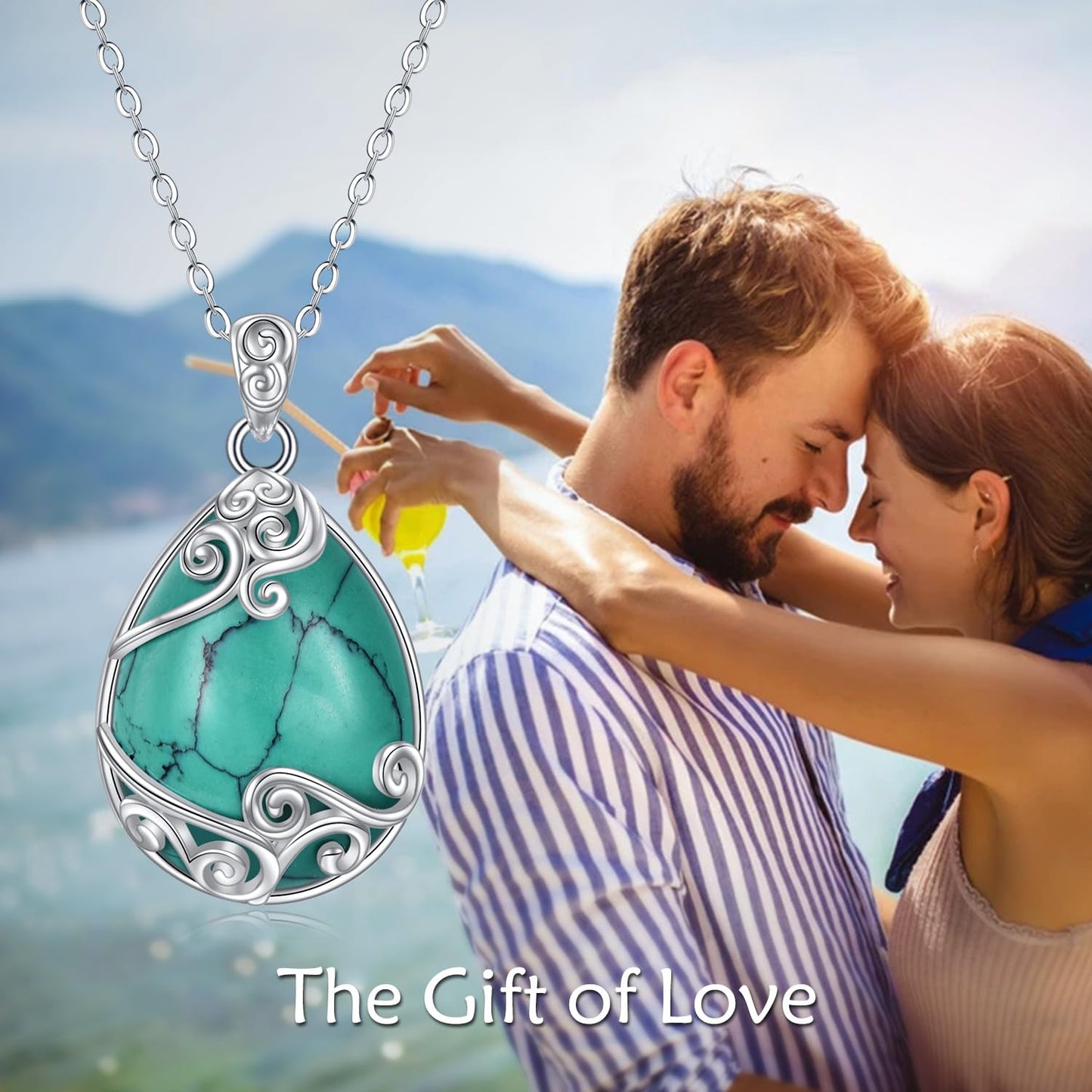 YAFEINI 925 Sterling Silver Turquoise Necklace Filigree Teardrop Pendant Necklace Turquoise Jewelry for Women (Q-Turquoise)