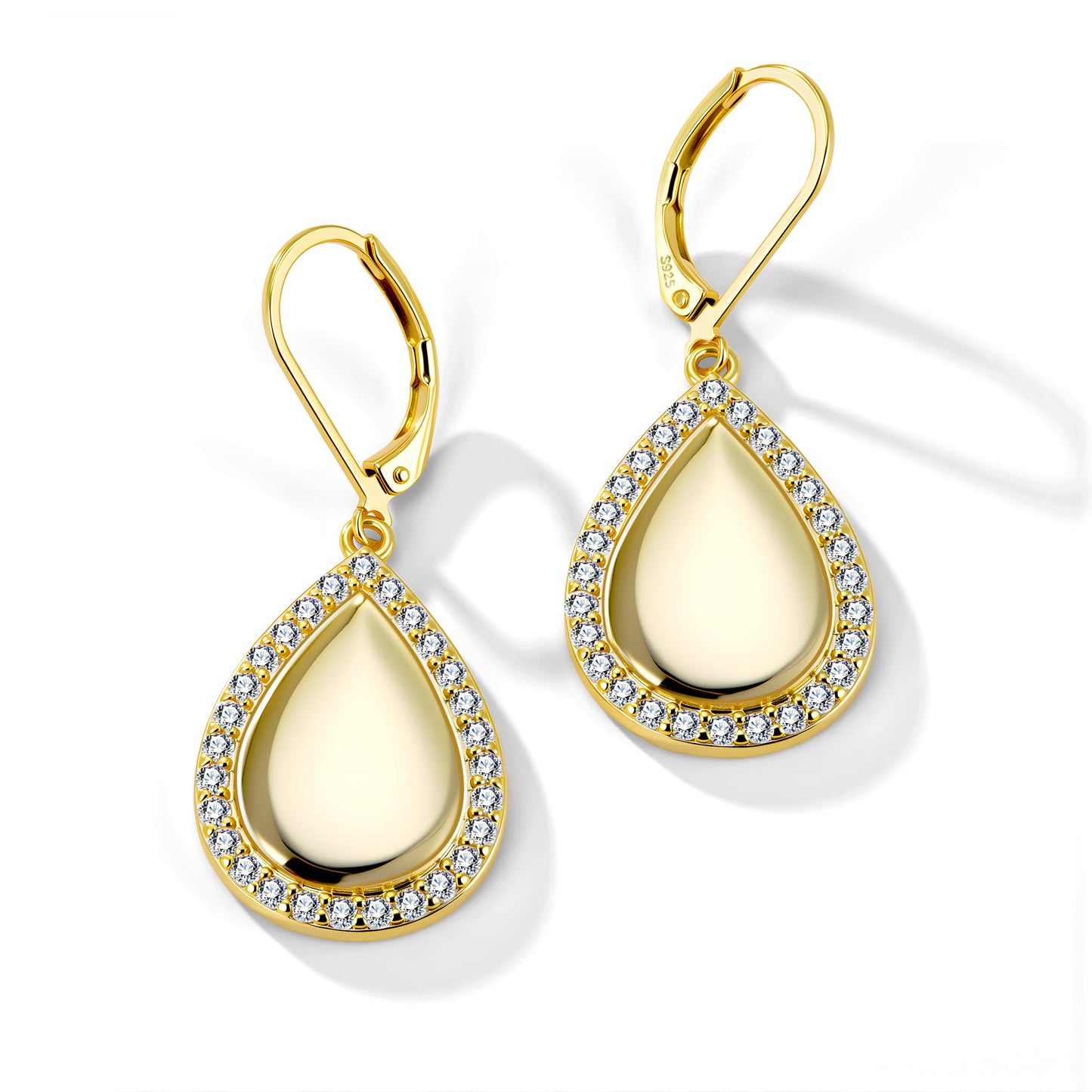 Waterdrop Gold Dangle Earrings for Women, LANCHARMED 14K Goldplated Large Waterdrop Earring with Cubic Zirconia Teardrop Dangle Gold Leverback Earrings for Women Trendy Statement Jewelry