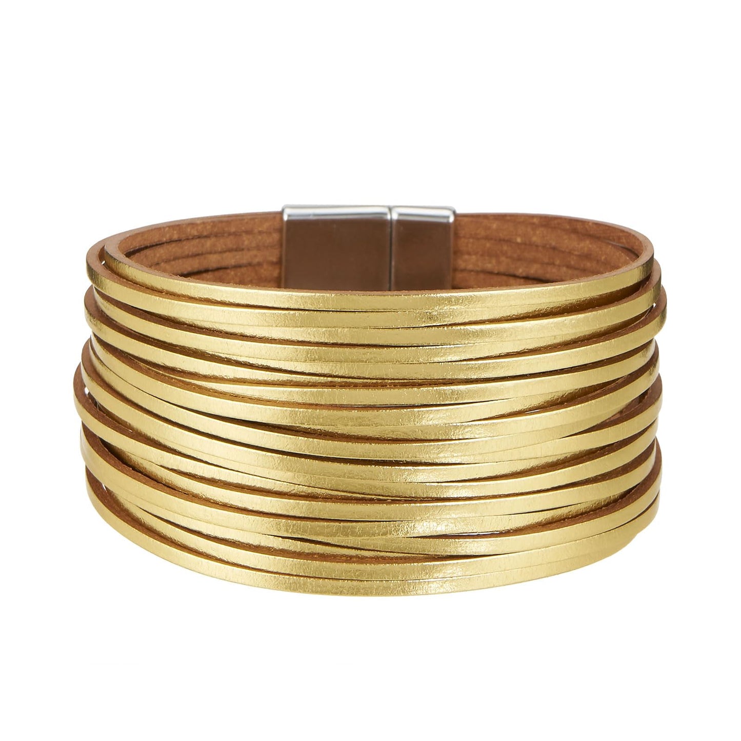QIUTIMIY Leather Bracelets for Women Trendy Boho Cuff Bracelet Layered Bangle with Clasp Hand Wrist Jewelry Western(Style 4-Gold)
