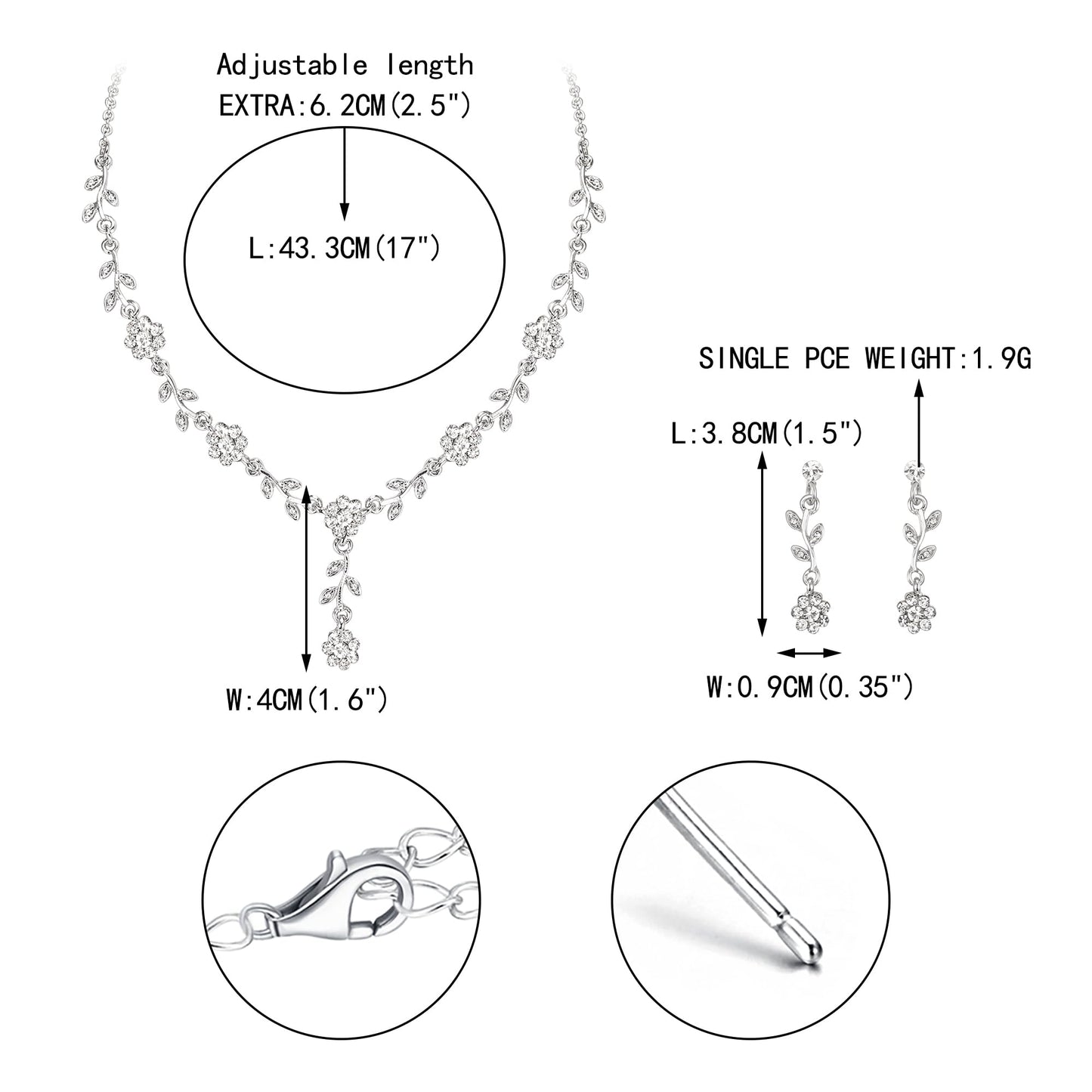 EVER FAITH Wedding Jewelry Set for Bride Bridesmaid, Austrian Crystal Cluster Flower Leaf Party Necklace Earrings Sets Clear Silver-Tone