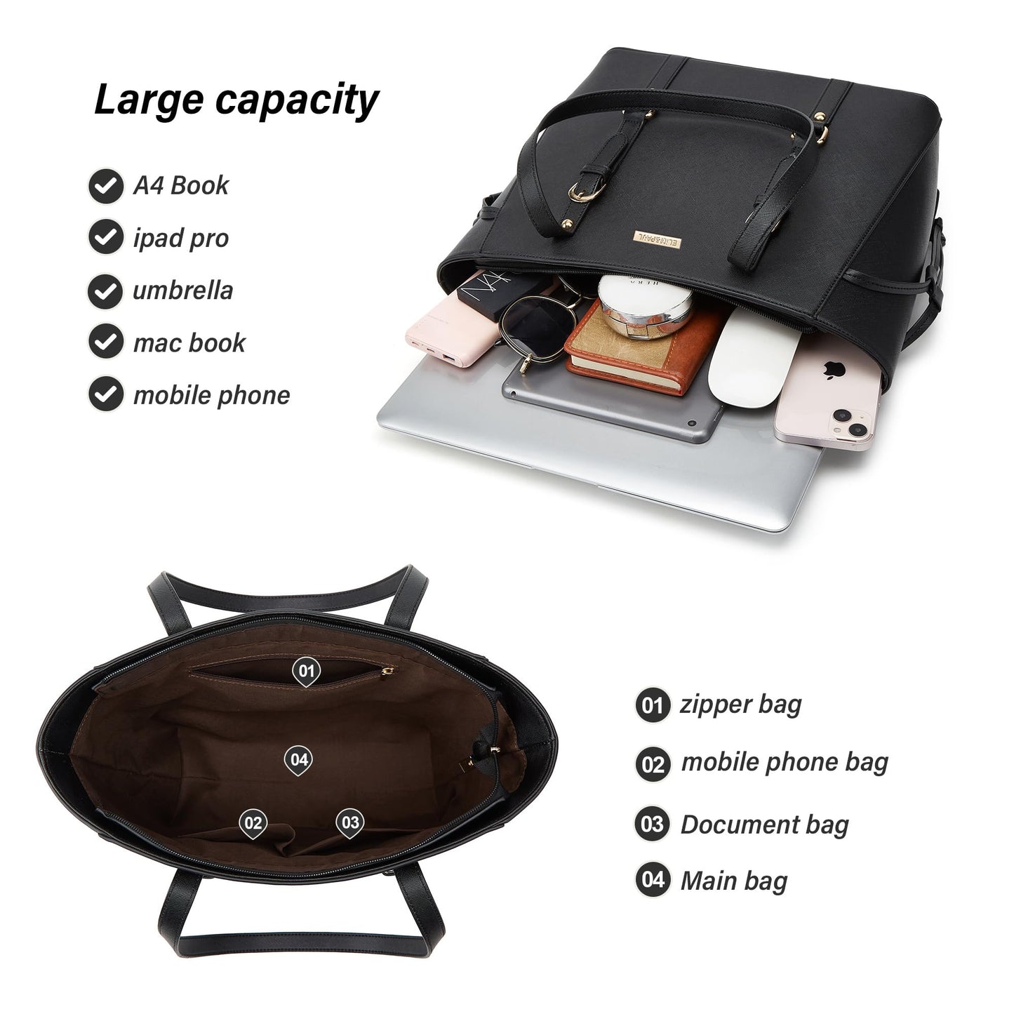 Women Fashion Synthetic Leather Handbags Tote Bag Shoulder Bag Top Handle Satchel Purse Set 3pcs