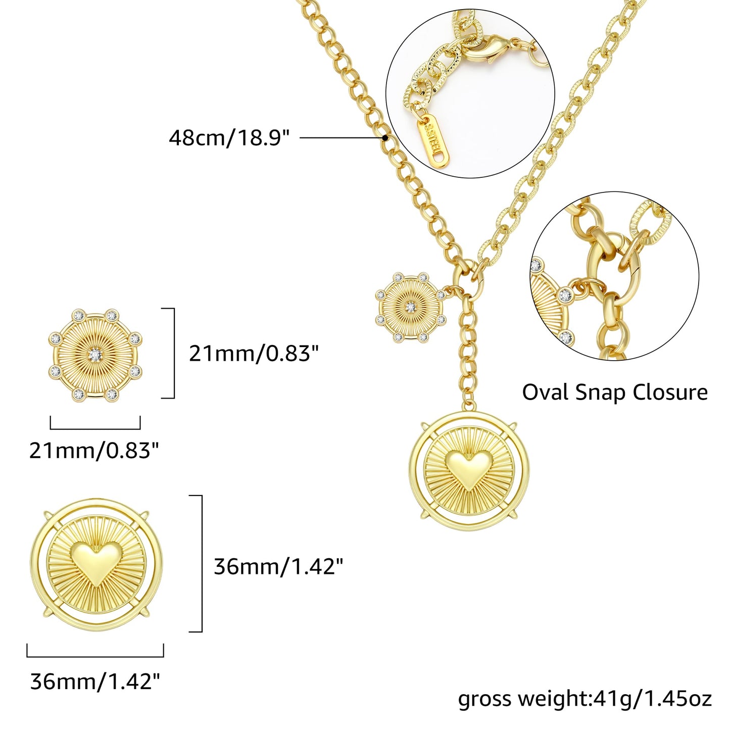 BONJOULRY Chunky Gold Heart Sun Coin Charm Necklace for Women Non Tarnish 18K Gold Plated Thick Paperclip Chain Hip Hop Choker Necklaces Trendy Vintage Jewelry Holiday Gift