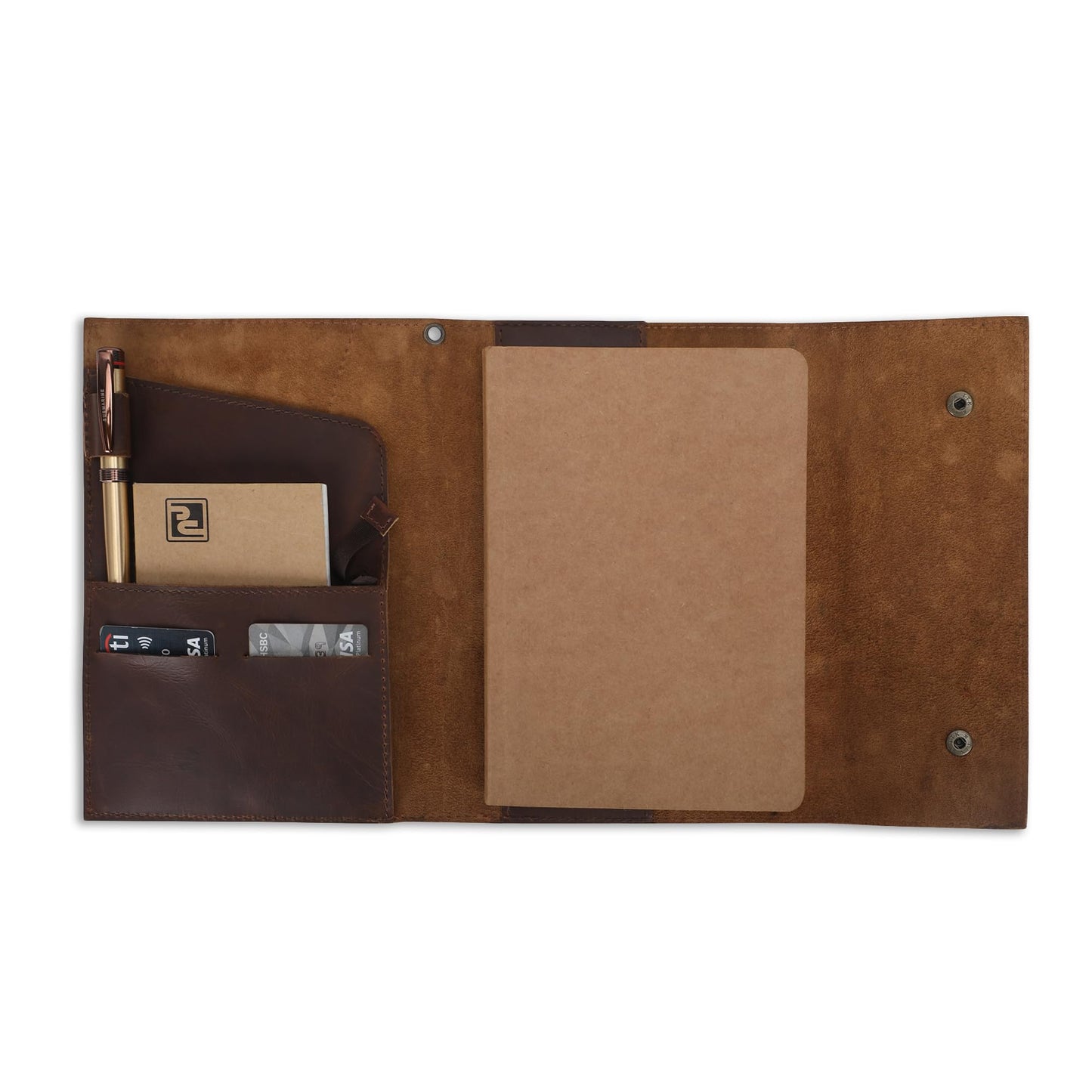 CestAntiQ Rustic Leather Journal Cover for A5 Notebooks Fits 5.75 x 8.25 Inch Sketchbooks 5.5 x 8.2 Inch Pads Refillable Organizer with Pen Loop 5 Card Slots Gift for Writers Professionals Brown