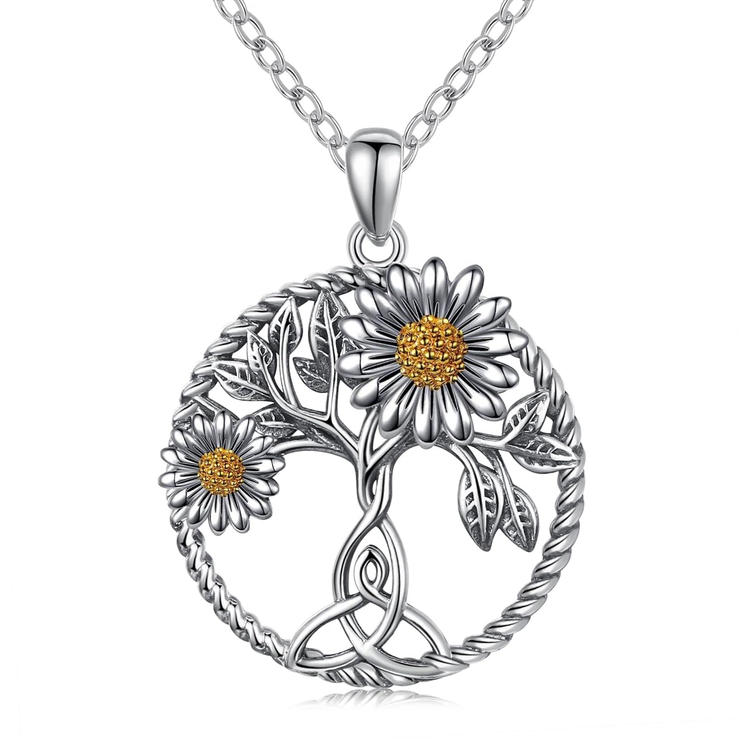 CHENGHONG Daisy Necklace 925 Sterling Silver Tree of Life Daisy Necklace Flower Pendant Jewelry Gifts for Women Mom