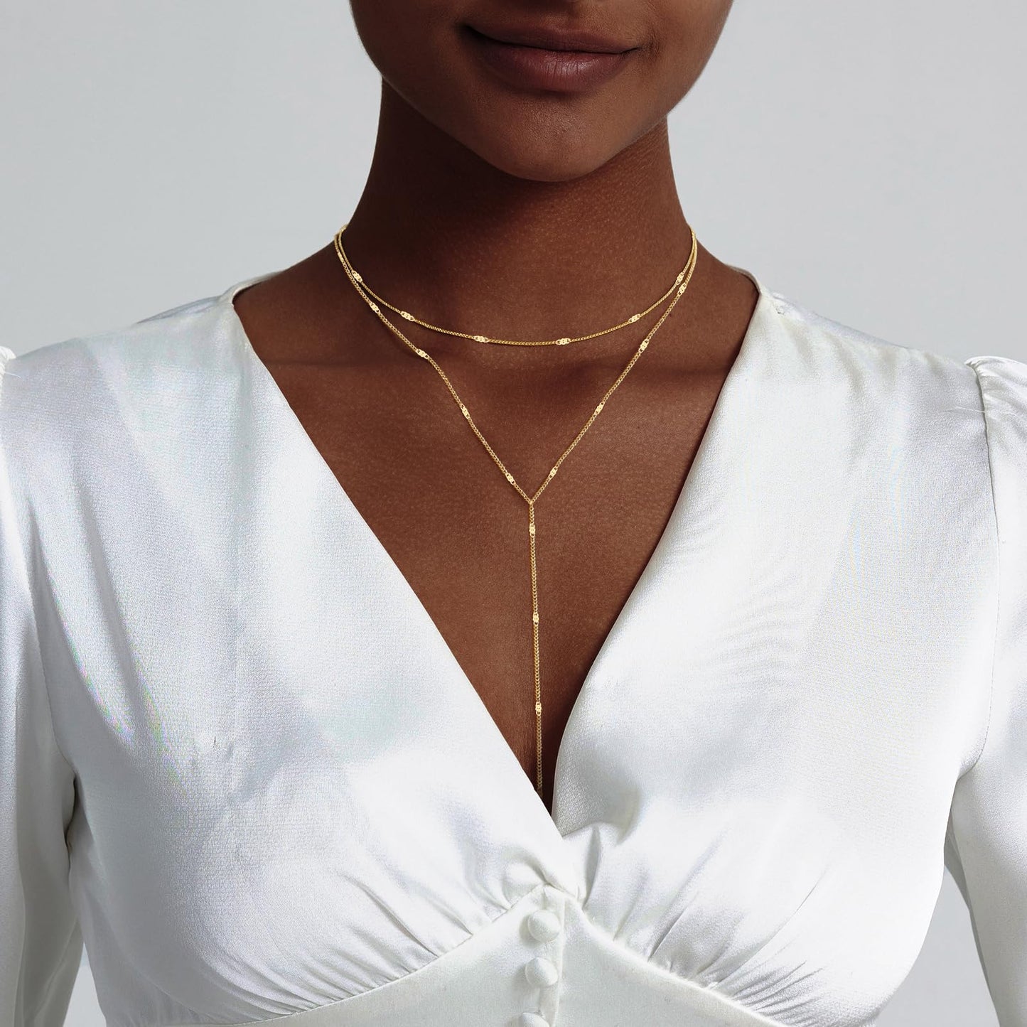 Luxval Gold Necklace for Women Trendy Long Necklaces for Women 14k Gold Plated Lariat Y Necklace Dainty Layered Necklaces Sparkly Drop Y-Shaped Chain Jewelry Gift Wedding