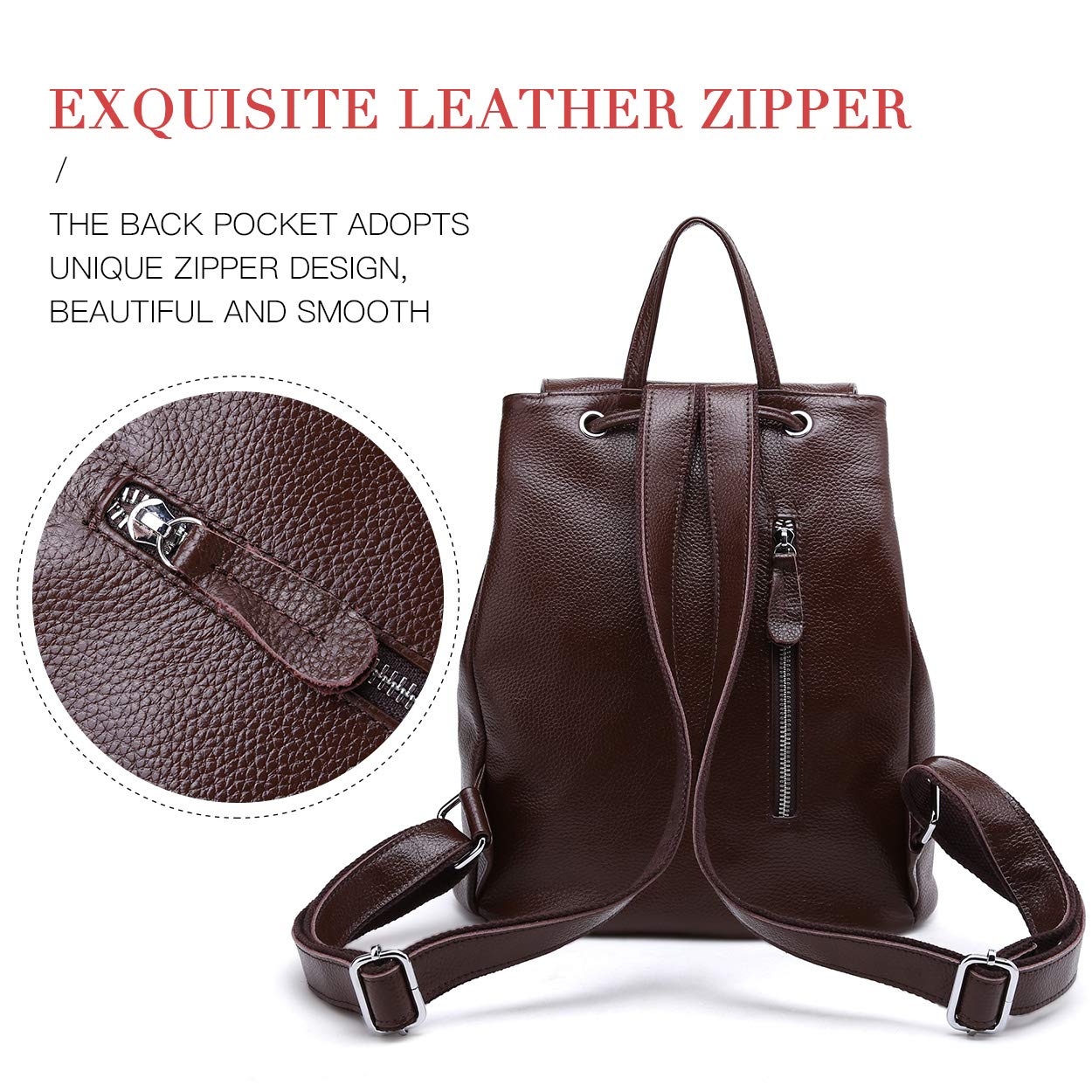 BOYATU Women’s Full-Grain Leather Backpack Purse, Minimal Structured Design, Work Commuter & City Travel, Compact Everyday Essentials, Fashion RFID Pocket Bag (Coffee Brown)