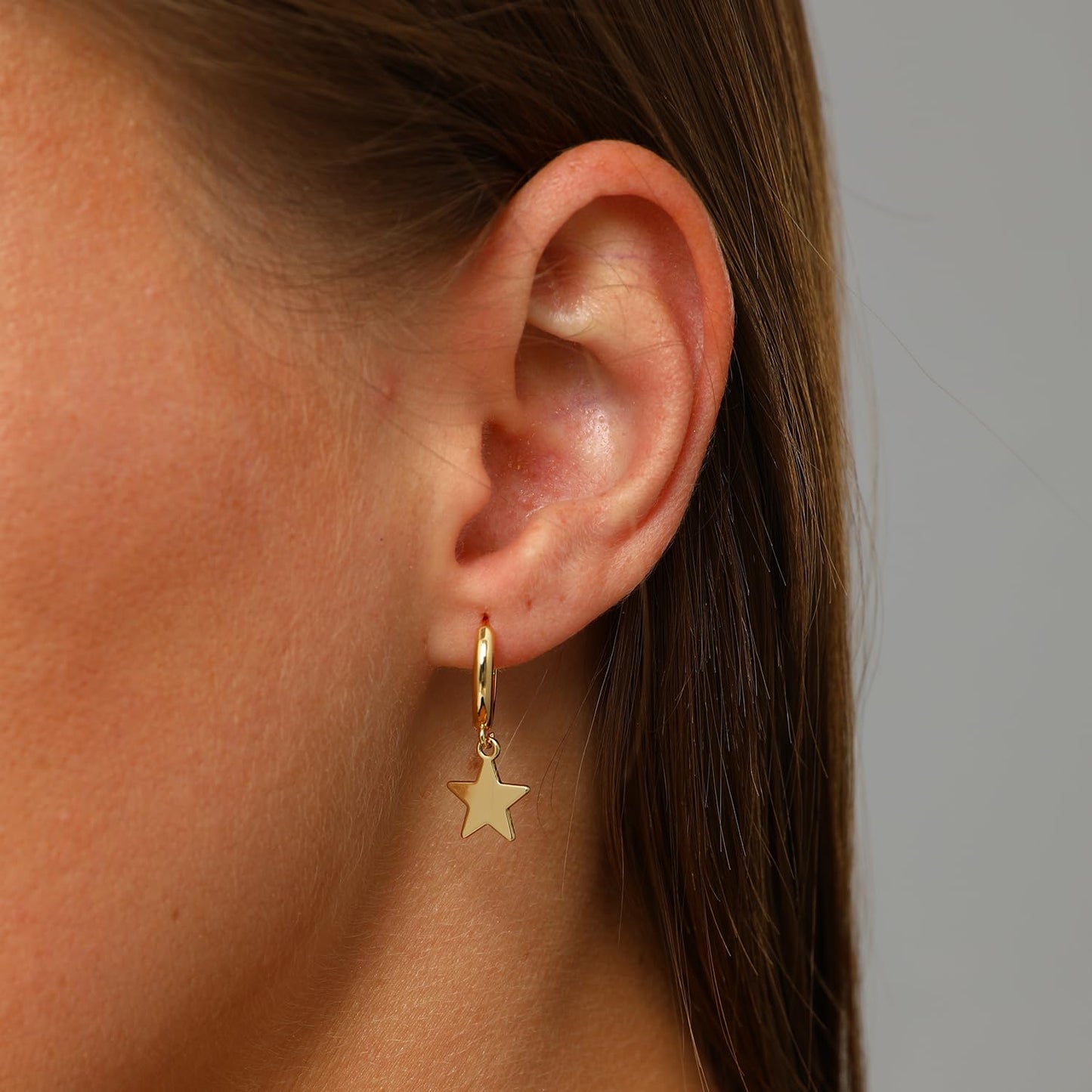 Small Hoop Star Dangle Drop Hoop Earrings With Small Charm for Women Cute Cartilage Fashion 18K Yellow Gold Plated Vintage Elegant Dangling Jewelry