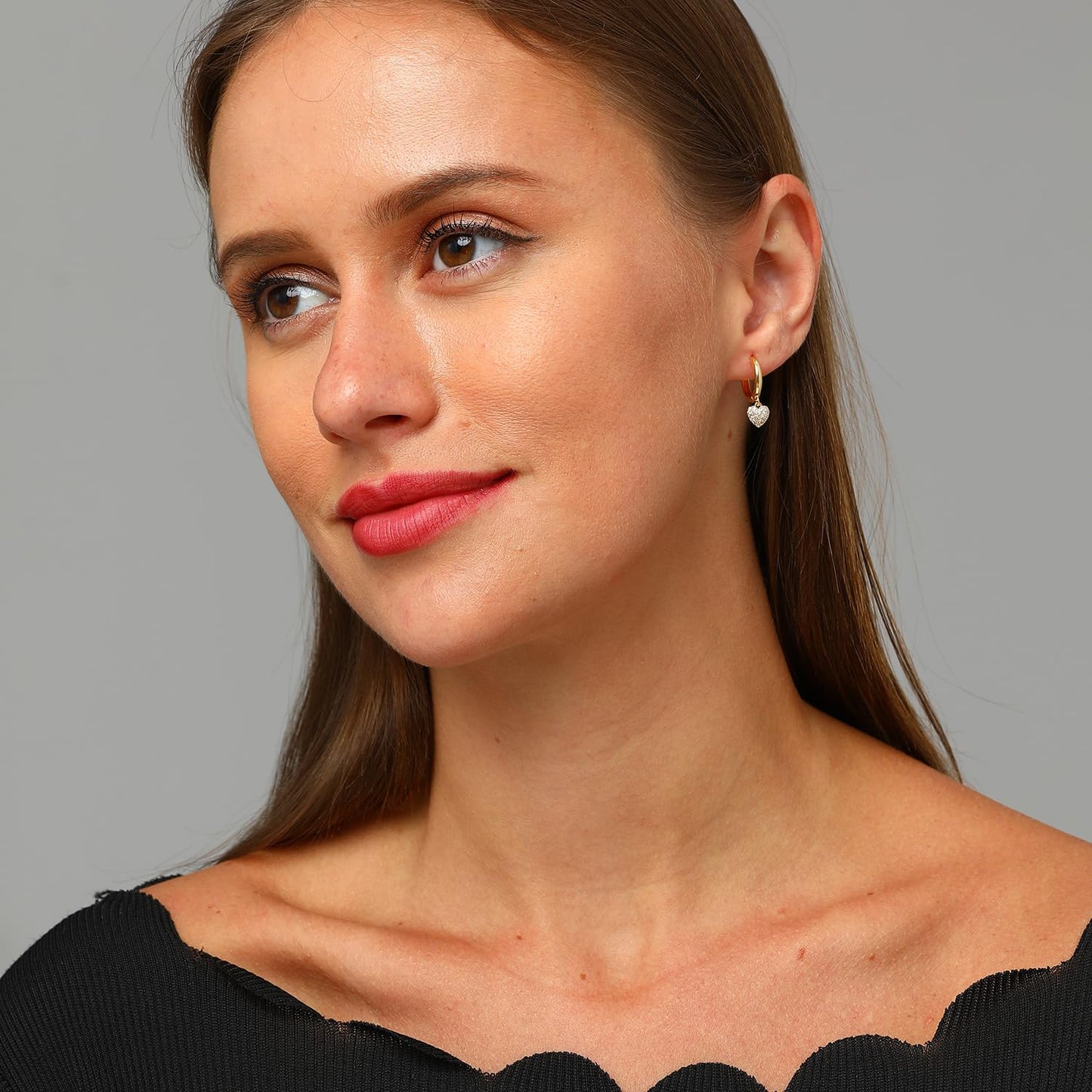 Asymmetric Heart Huggie Hoop Earrings Zircon 18K Gold Plated Vintage Elegant Dangling Jewelry