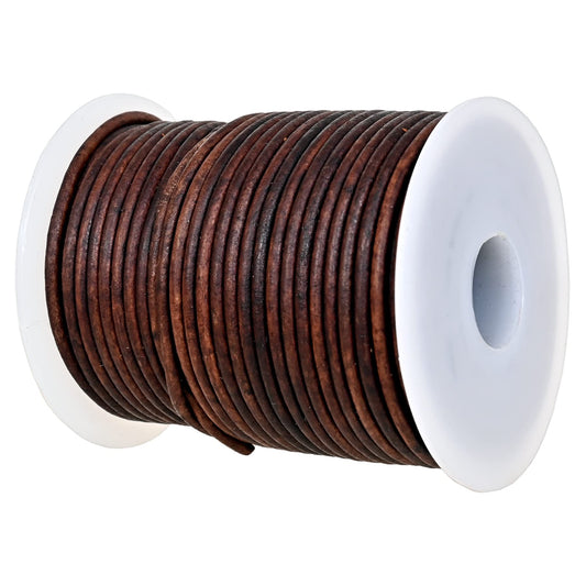 GENIQUE Real/Genuine Round Leather String Cord for Necklace, Bracelets, Jewellery, Braiding (2mm, Antique Brown Distressed)