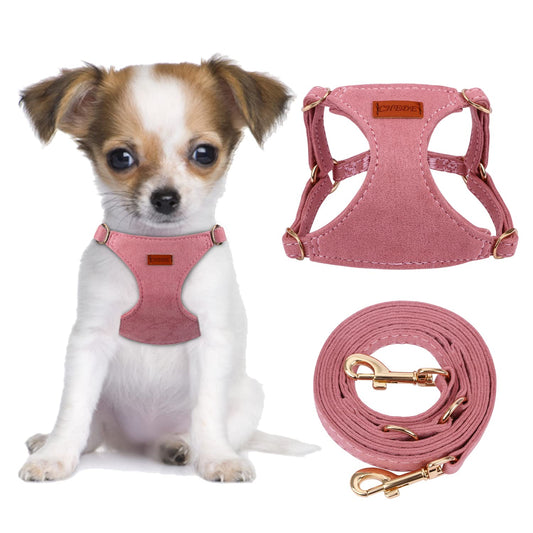 CHEDE No Pull Puppy Harness and Multifunction Dog Leash Set- 8 Colors Soft Adjustable No Choke Escape Proof Cute,Lightweight Pet Vest Harness for Small and Medium Dog (XS, Antique Pink)