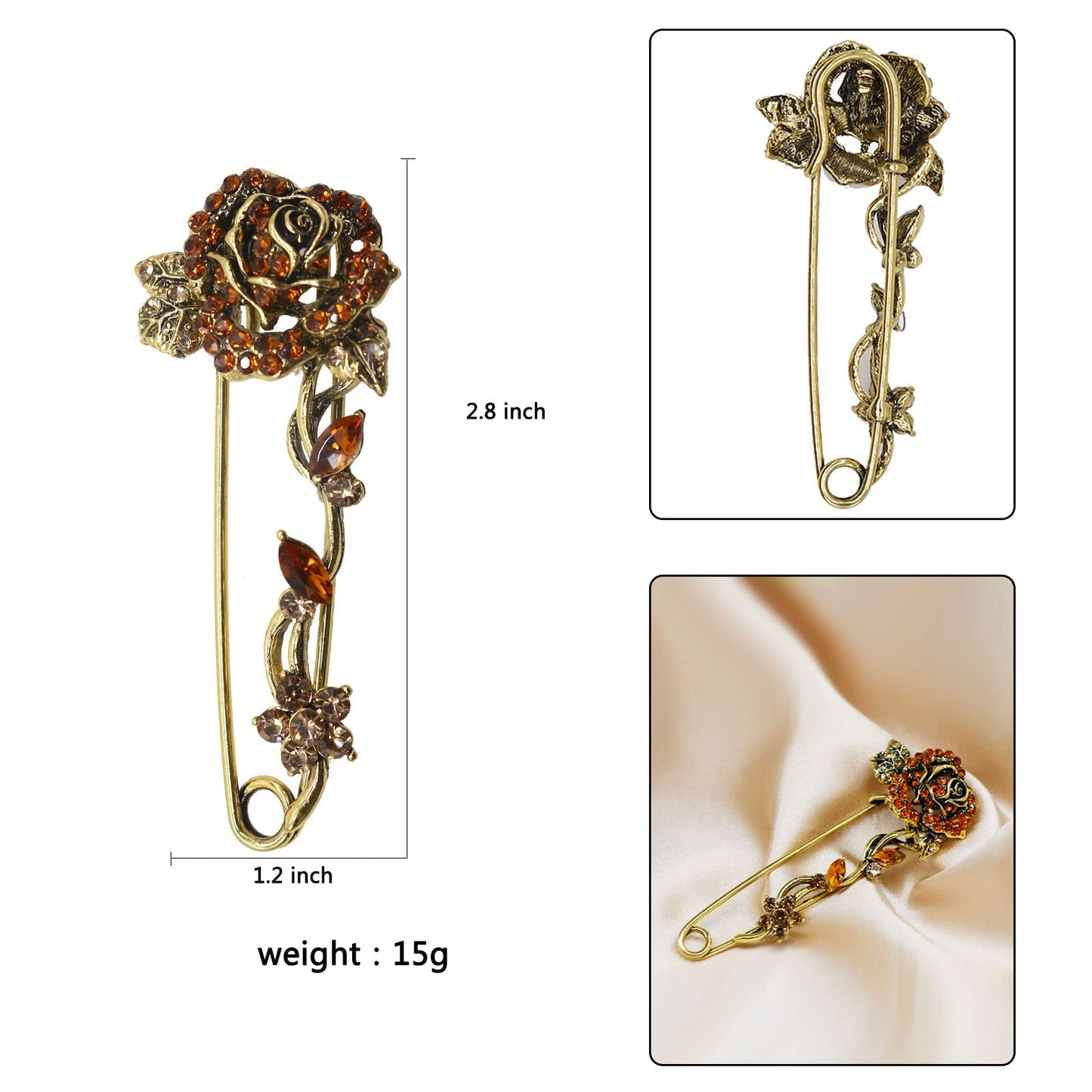 Retro Rose Flower Crystal Brooches Pins Elegant Beautiful Rhinestone Floral Brooch Good Idea for Party Dance Wedding Banquet Fashion Jewelry for Womens Girls (Retro Rose Flower)