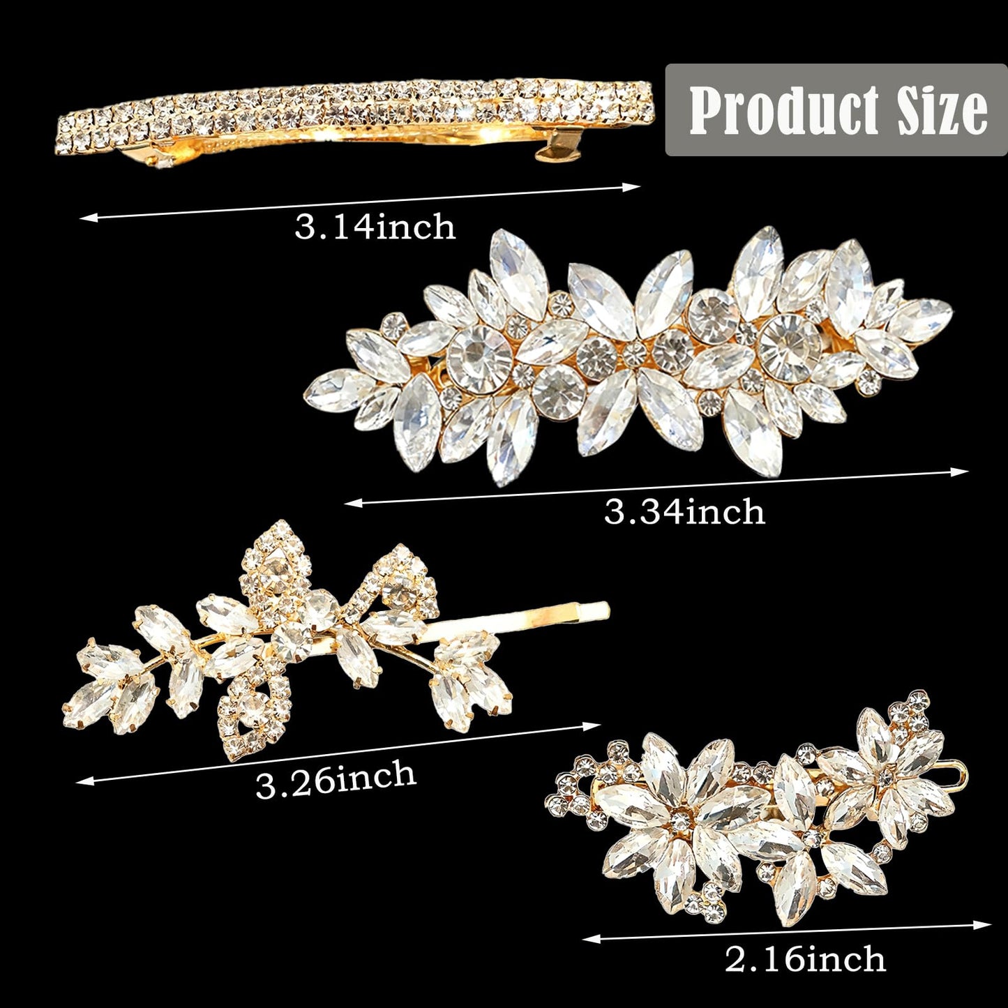 4 Pcs Rhinestone Hair Clips for Women Hair Barrettes Gold Hair Accessories Bridal for Wedding Party Everyday