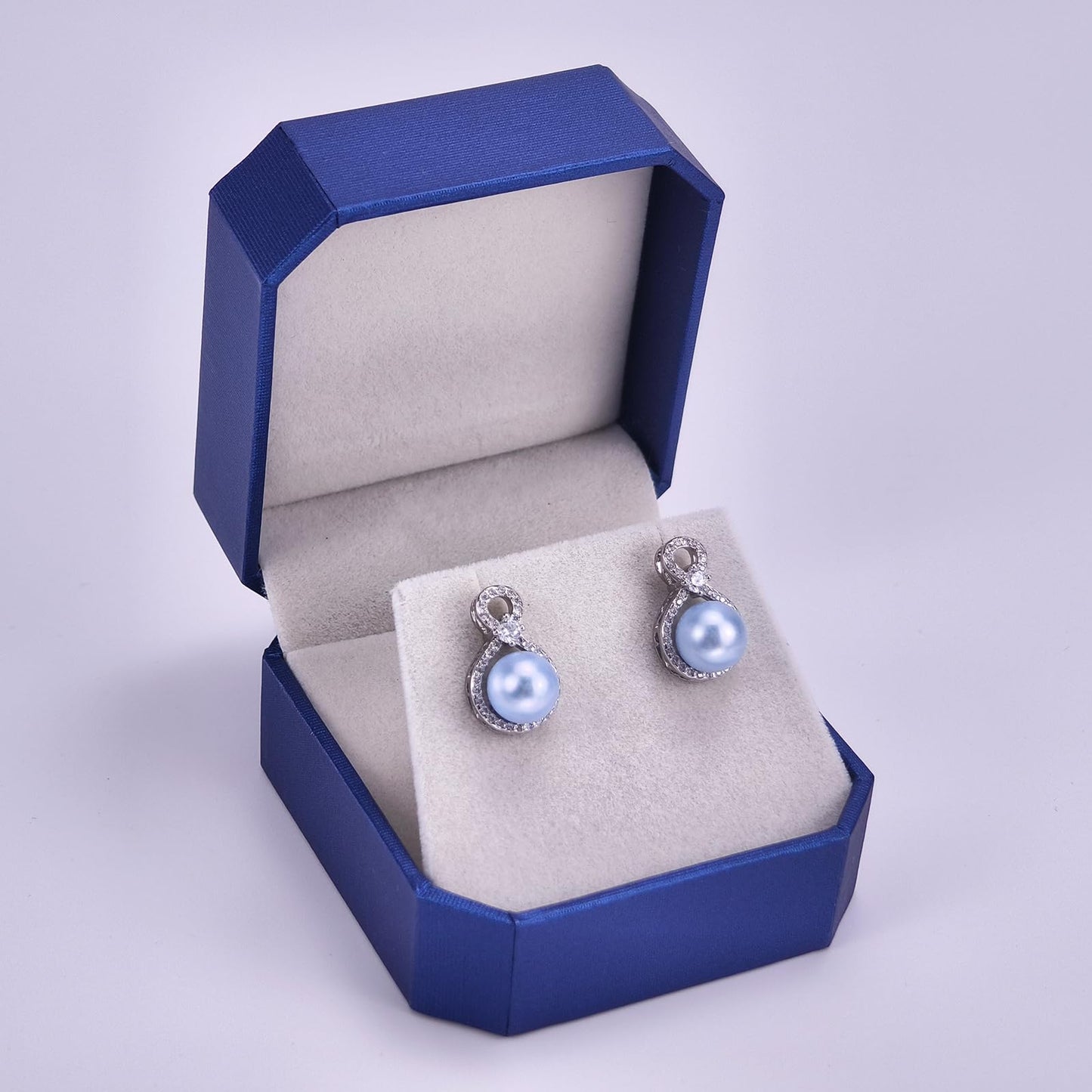 BAMIKI S925 Sterling Silver Infinity Pearl Earrings Stud for Women, Genuine Quality 8-8.5mm Round Saltwater Cultured Blue Pearls, Hypoallergenicity Jewelry Gifts for Mother Wife Bridal