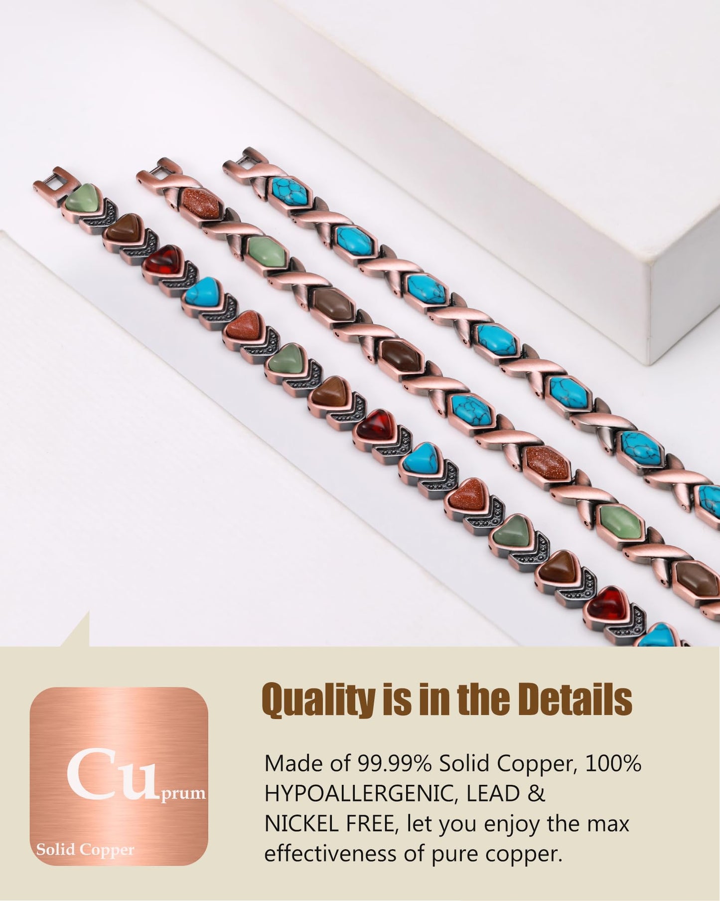 Feraco Copper Bracelet for Women,Pure Copper Magnetic Bracelets,Natural Gemstone,Gifts for Women