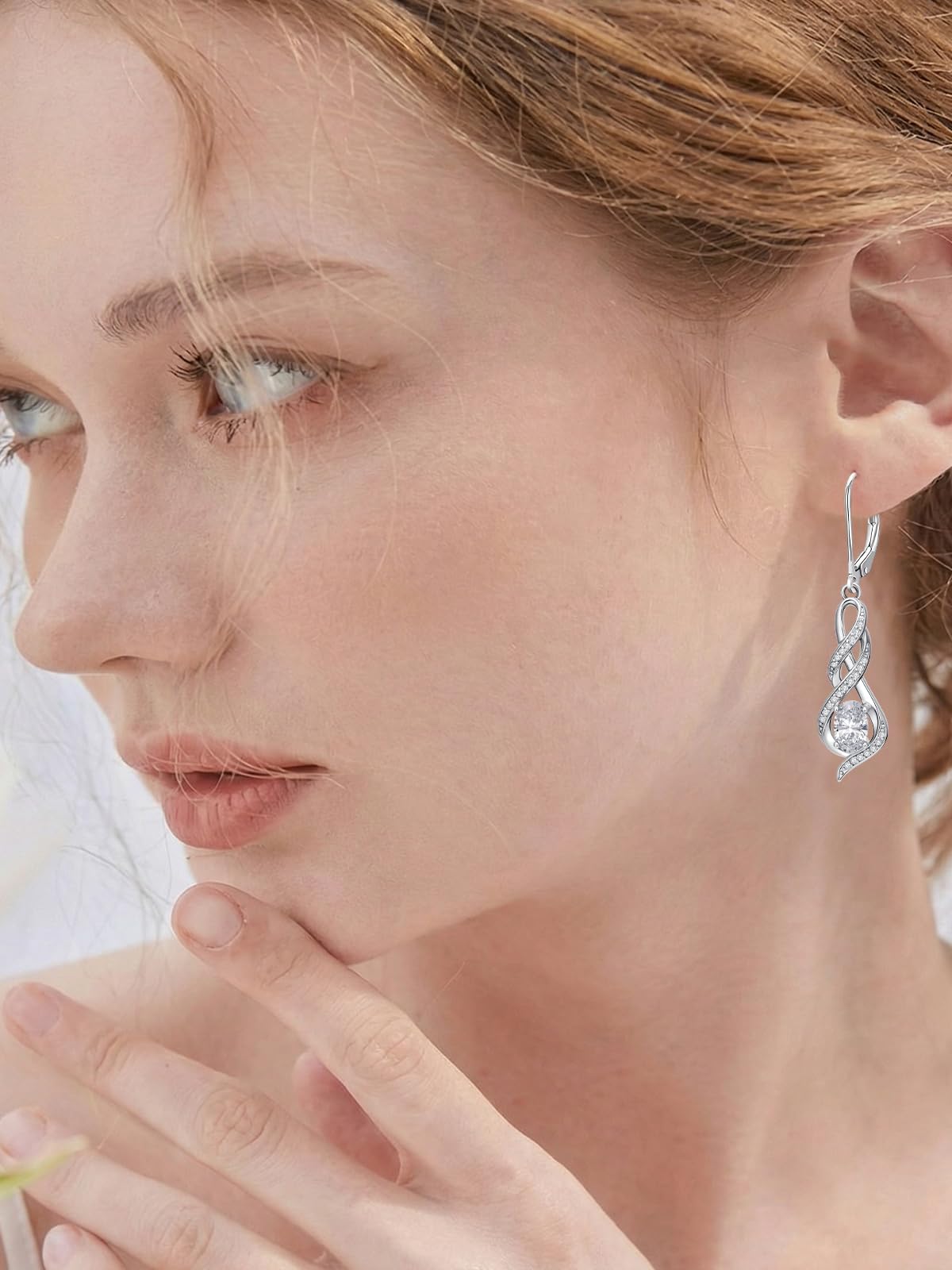 POIUY Diamond April Birthstone Infinity Leverback Dangle Earrings Hypoallergenic Drop Earrings Love Jewelry Anniversary Christmas Wedding Gift for Mom Wife Sister Daughter Girlfriend