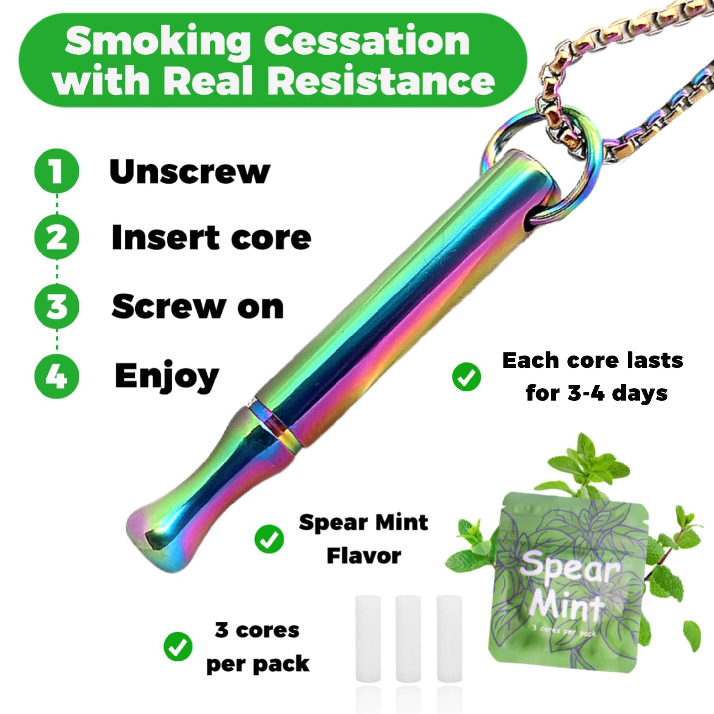 LAMKHOO Breathing Necklace to Quit Smoking and Vaping with Refillable Mint Pods Stop Smoking Aids Fidget Necklace Smokeless Inhaler for Adults