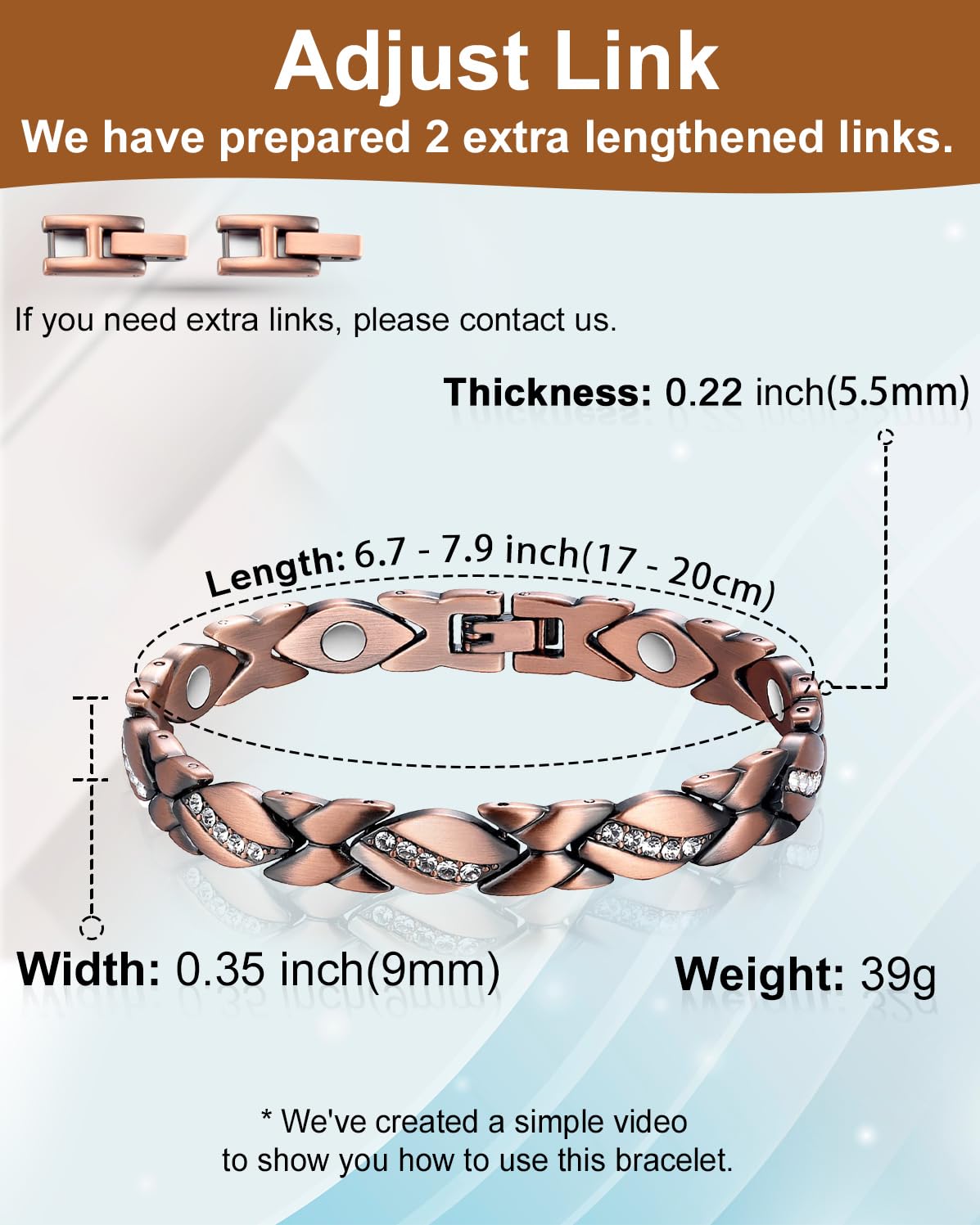 EnerCoppeX Women's Pure Copper Magnetic Bracelet with Magnet, Copper Jewelry Gift(A)