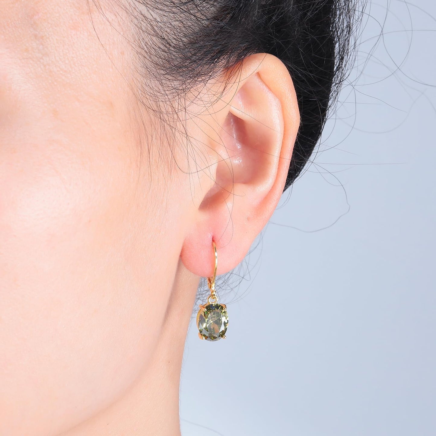 CiNily Cut-Oval Leverback Dangle Earrings for Women Peridot Cubic Zircon 14K Gold Plated Hypoallergenic Hanging Earrings Lightweight Summer Drop Earrings