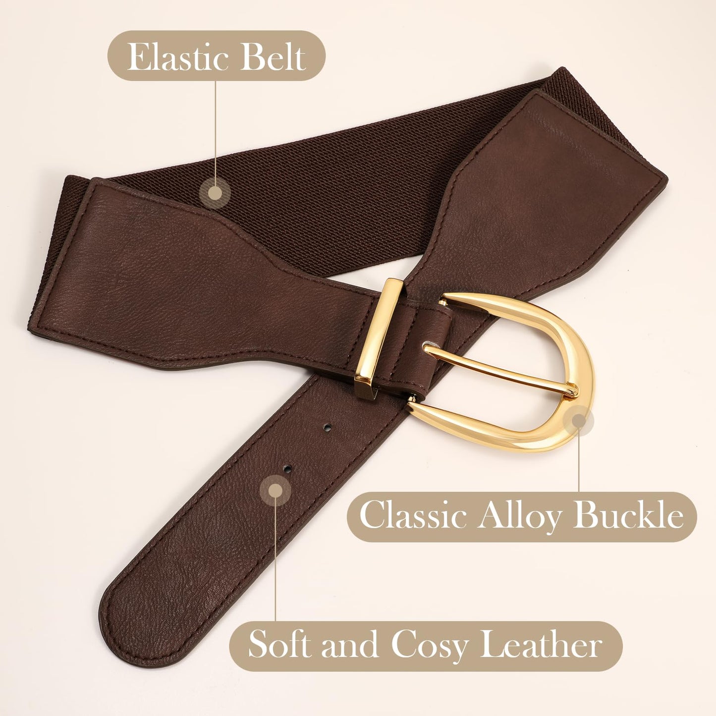 XZQTIVE Women Wide Elastic Waist Belt for Dresses Fashion Cinch Belts Stretchy Waistband with Gold Buckle, Chocolate Brown(Fit Waist Size 34"-37")