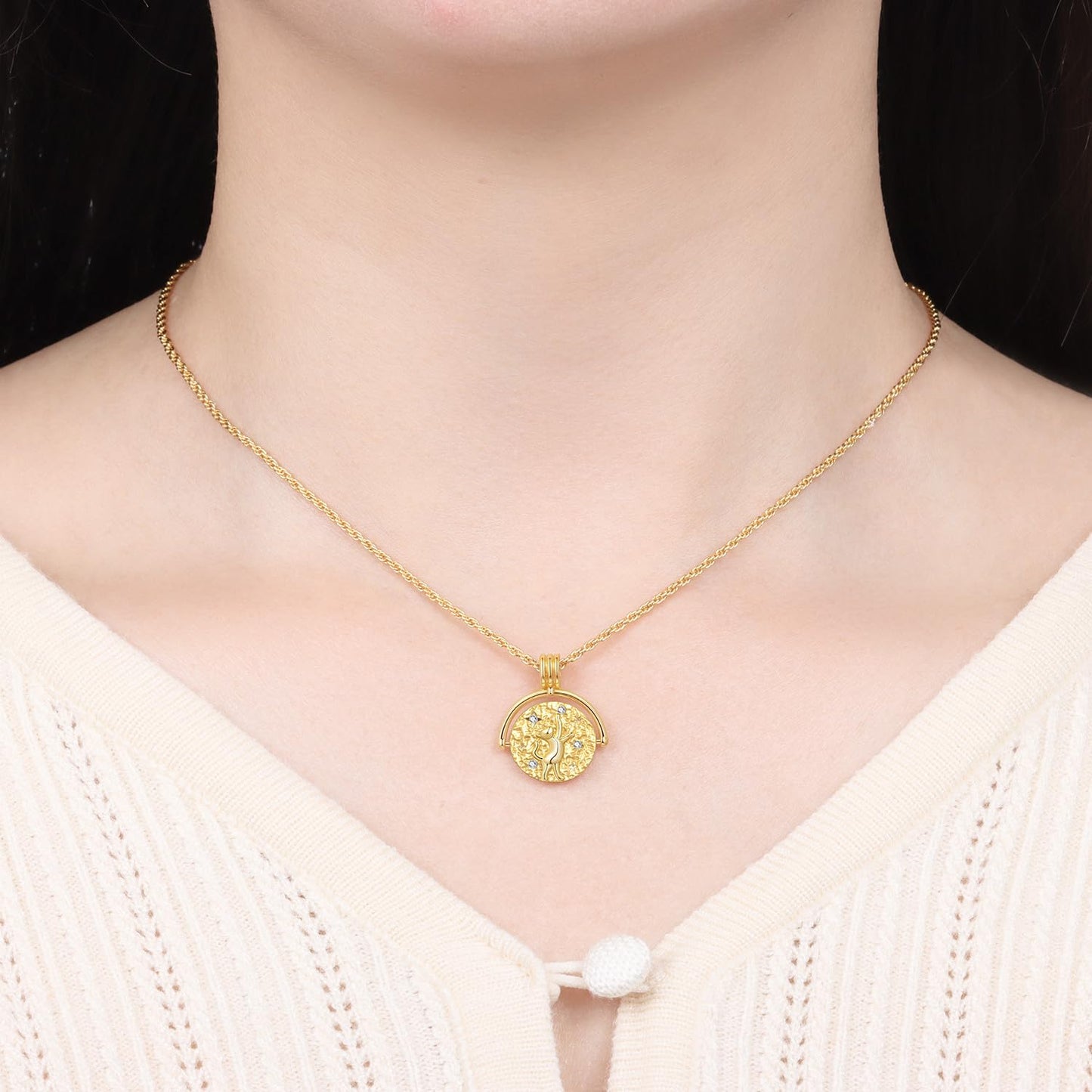 MISEFF 925 Sterling Silver Fashion Pendant Necklace for Women，Fashion Jewelry, 18K Gold Plated， Advanced Retro Series Link Chains ，Basic Multifunctional Accessories Suitable for Multiple Occasions and Daily Wear (Cat Coin)