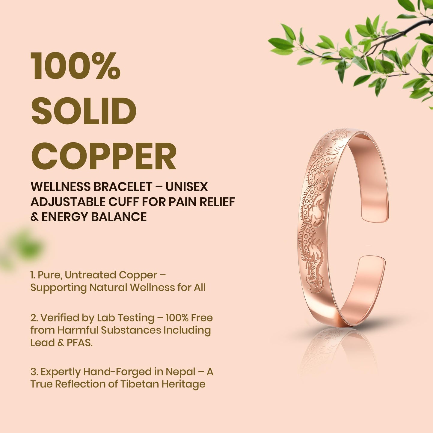 Healing Monk Pure Copper Bracelet for Men & Women – Handmade Uncoated Copper Jewelry Cuff – Adjustable Healing Copper Bracelets for Arthritis – Mens & Womens Copper Cuff Pulsera de Cobre (Rustic)