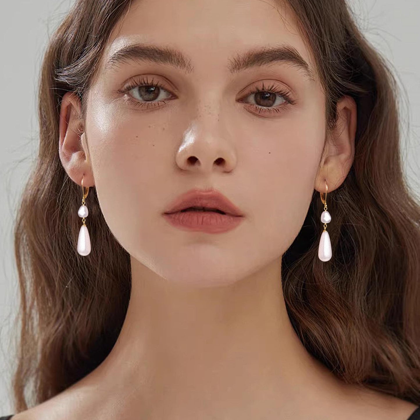 14K Gold Pearl Dangle Earrings for Women 925 Sterling Silver Double Pearl Drop Earrings Leverback Irregular Pearls Hypoallergenic Earring