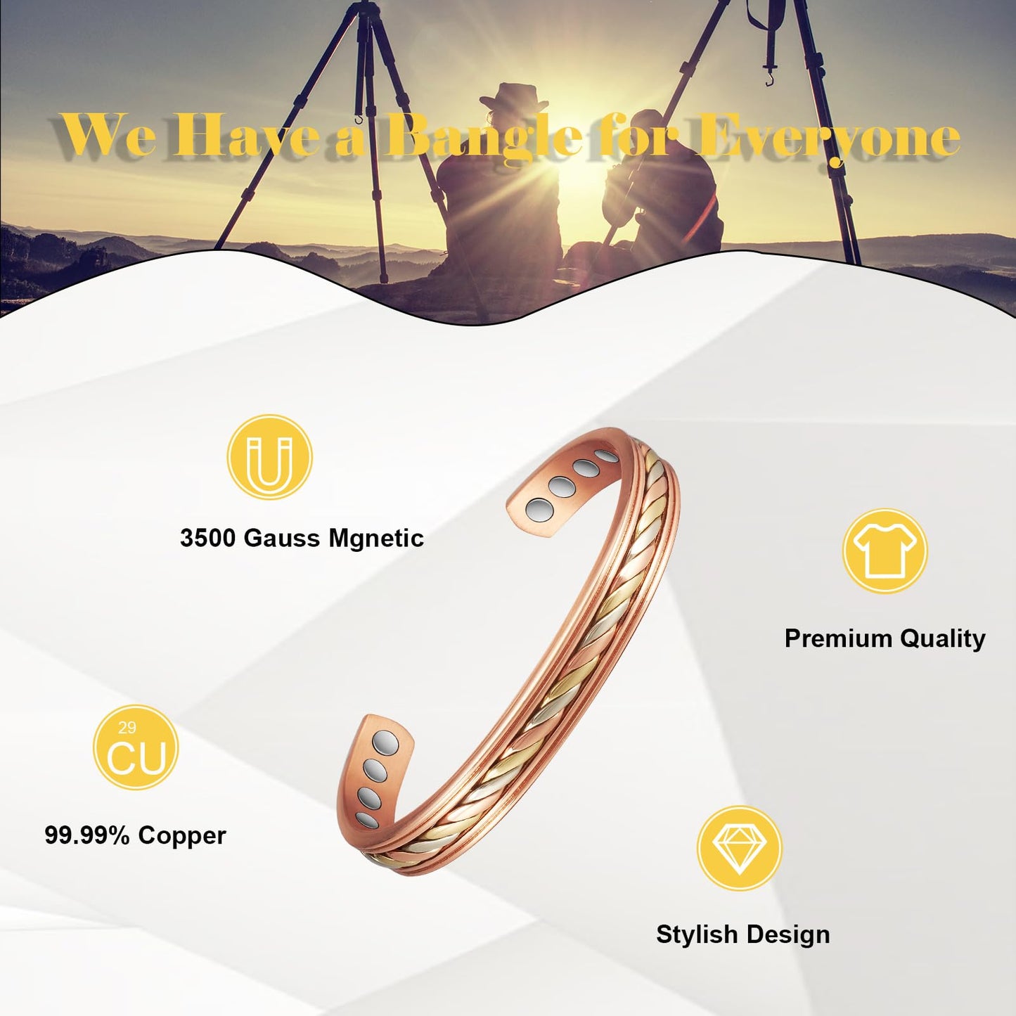 EnerMagiX Copper Bracelets for Women Men, Three -Color Gold Woven Adjustable Magnetic Bracelet, Copper Jewelry Gift (1009)