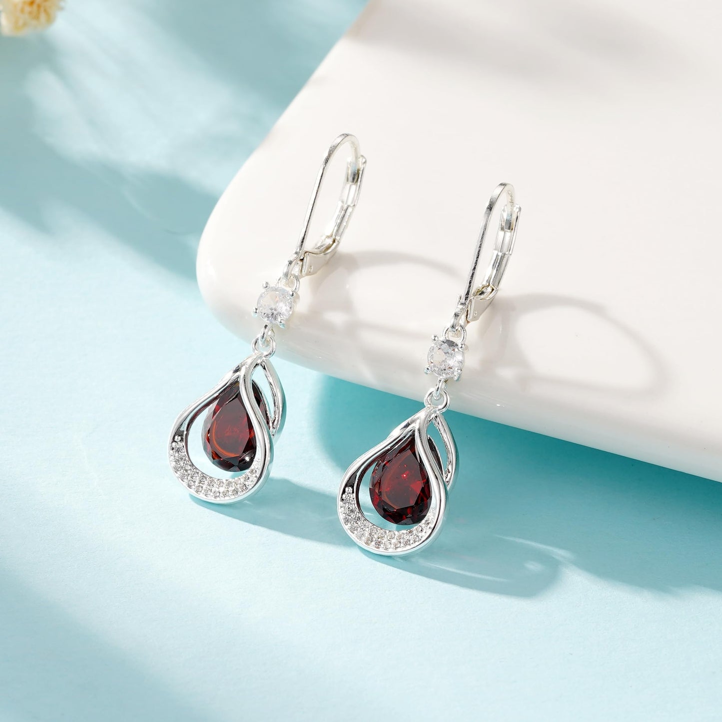 Dangle Trendy Leverback Birthstone Earrings Sliver Plated Teardrop Dangle Earrings Jewelry Christmas Birthday Gifts for Women (Sliver July)