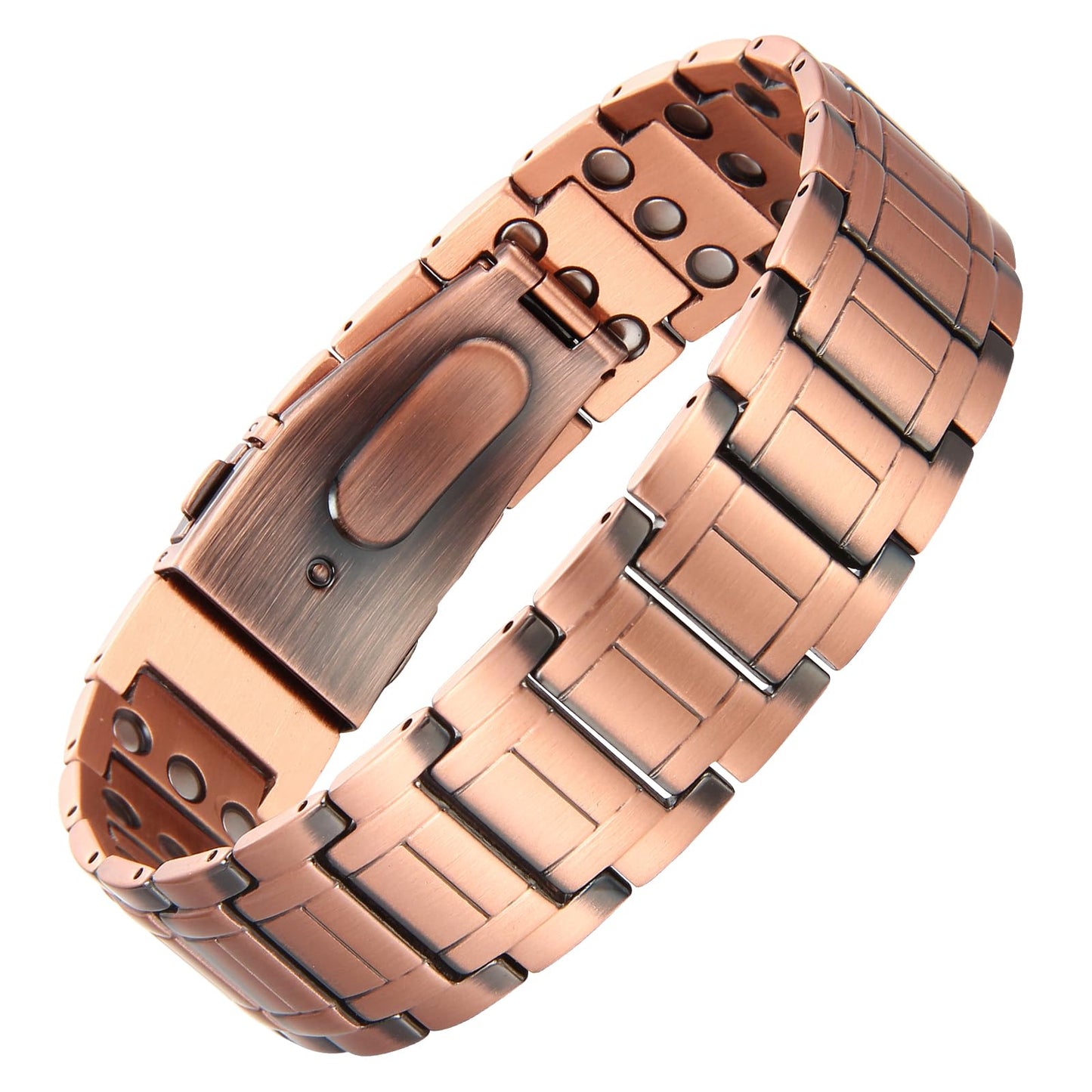 MagEnergy Copper Bracelet for Men, 3-Row Magnet Design, Ultra Strength Magnetic Bracelet 99.99% Pure Copper Wristband Adjustable Jewelry Gift with Sizing Tool(Copper & Black Patina)