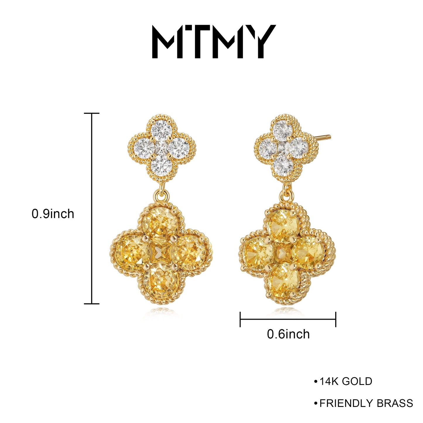 MTMY Dangle Earrings for Women 14K Gold Plated Four Leaf Clover Dangling Drop Birthstone Stud Earrings Trendy Flower Birthstone Jewelry Birthday Gifts(November)