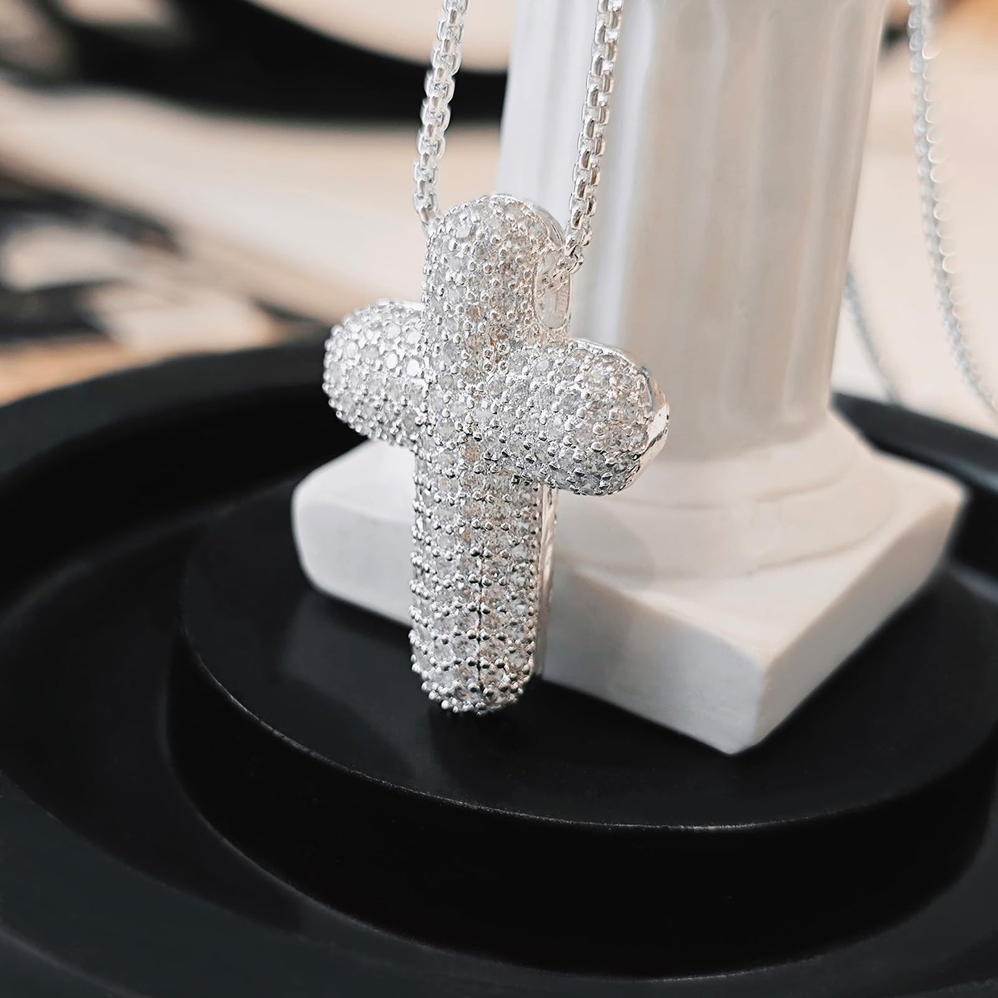 OGD Layered Silver Necklaces for Women 925 Silver Plated Cross Necklace for Women Stackable Stacked Stacking Dainty Necklace Mariner Chain Necklace CZ Cross Pendant Necklaces Set Simple Jewelry Gift