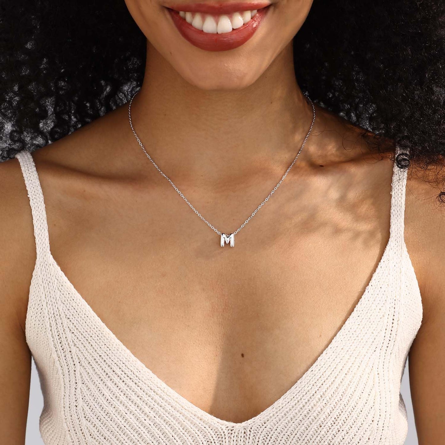 CUEZIY Bubble Silver Letter Necklace Initial Necklaces for Women Dainty Personalized Charm Pendant Name Necklace Cute Non Tarnish Fashion Accessories Teen Gift Trendy Stuff Silver Jewelry Gifts