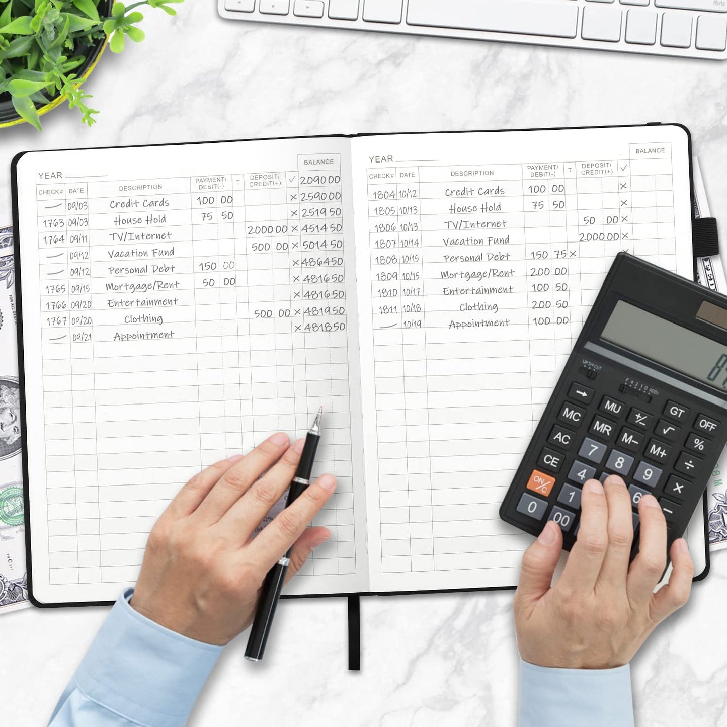 JUBTIC Hardcover Check Registers for Personal Checkbook(7.5x10″), Large Accounting Ledger for Small Business,Check Register Book Transaction Registers to Track Income & Expenses, Bank Account - Black