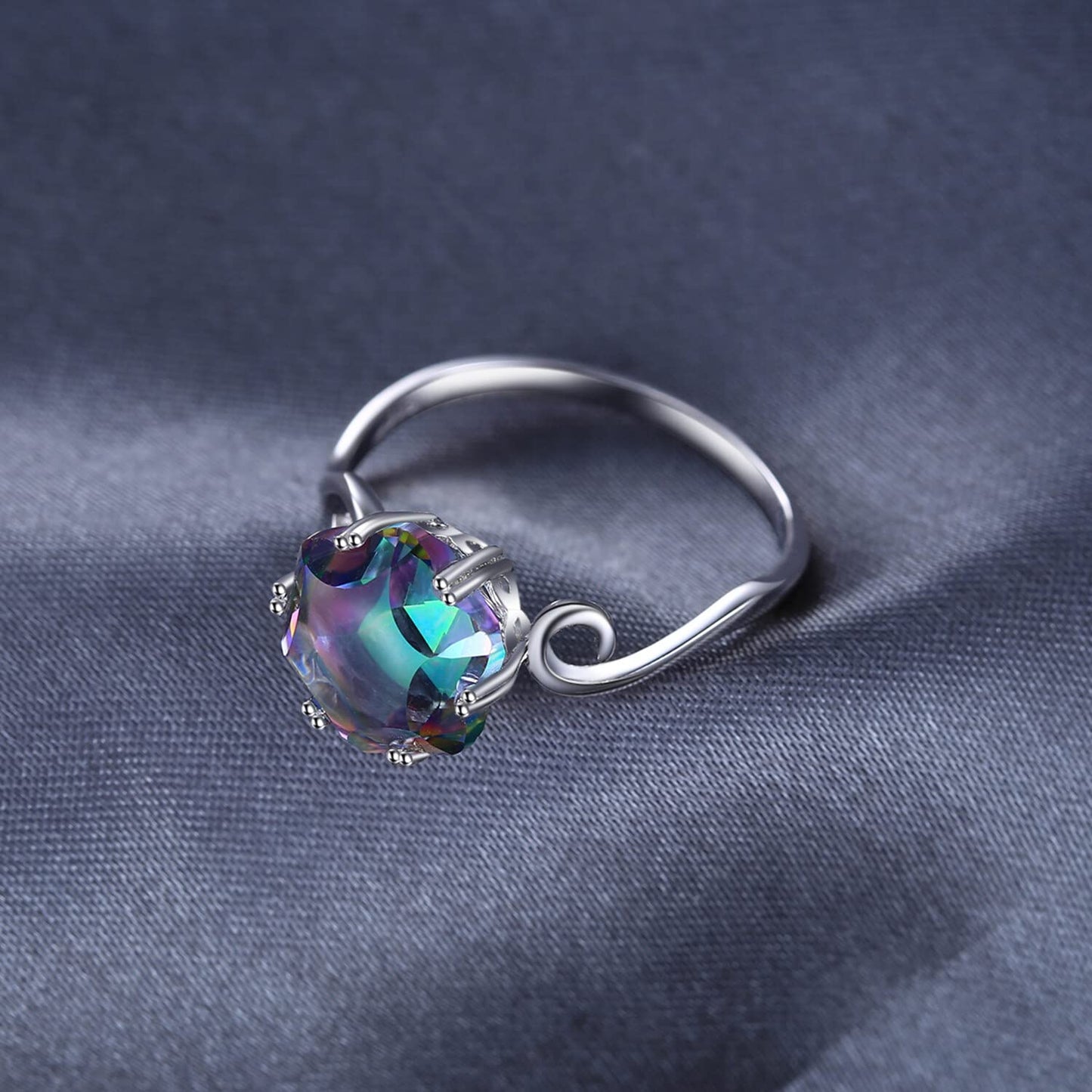 JewelryPalace Fancy Cut 5.7ct Multicolor Genuine Rainbow Quartz Cocktail Rings for Her, 14K White Gold Plated 925 Sterling Silver Ring for Women, Natural Gemstone Jewelry Rings 6