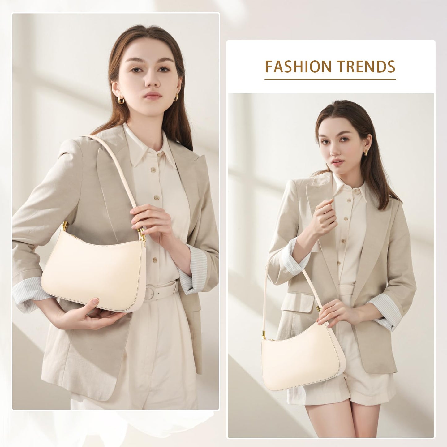 MFFOR Shoulder Bag for Women, Genuine Leather Hobo Tote Handbag, Small Clutch Purses Cute Hobo Handbag(Beige)