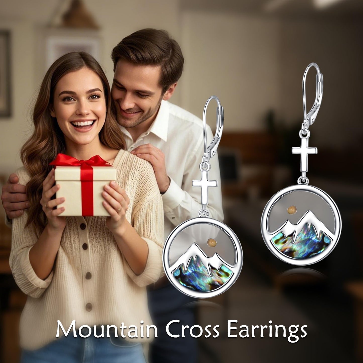 AOBOCO Mustard Seed Earrings for Women Sterling Silver Cross Mountain Christian Jewelry Birthday Gifts for Mom Friends (Round Cross Earrings)