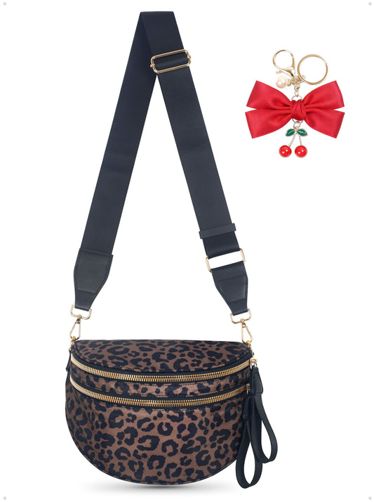 Bum Bag Crossbody Bag for Women | Spacious Bum Bags | Nylon Crossbody Fanny Packs | Leopard Purse Belt Wallet (Colour Bum Bag-Brown Leopard)