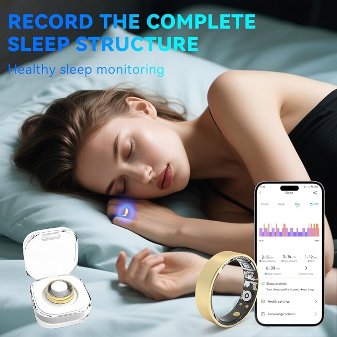 Smart Rings for Women Men,Fitness Tracker Ring,Heart Rate,Blood Oxygen,Blood Pressure,Step Tracker,Sleep Monitoring,No Subscription Fee,IP68 Waterproof Smart Ring for iphone&Android(Gold 10)