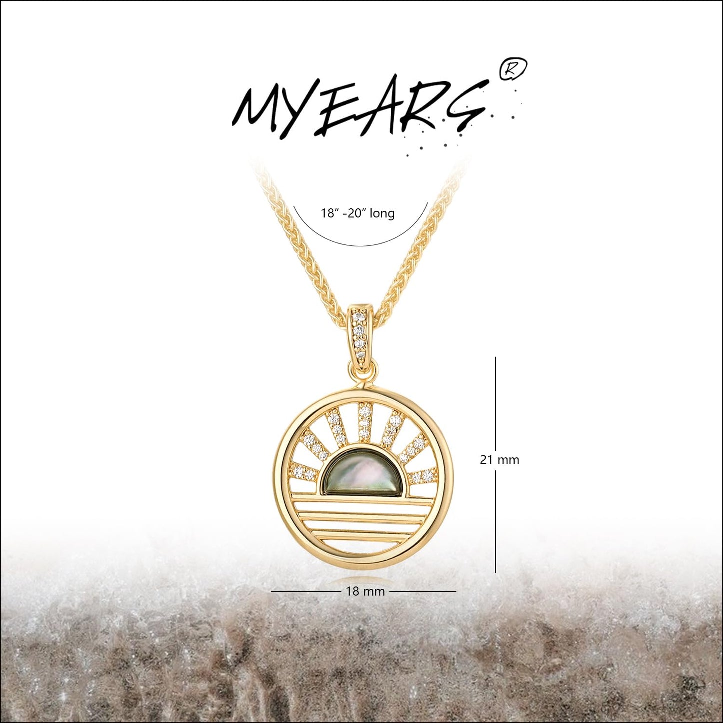 MYEARS Women Gold Necklace Sun Sunrise/Sunset Open Circle Pendant Black Mother of Pearl Cubic Zirconia 14K Simple Dainty Twisted Chain Everyday Summer Beach Jewelry