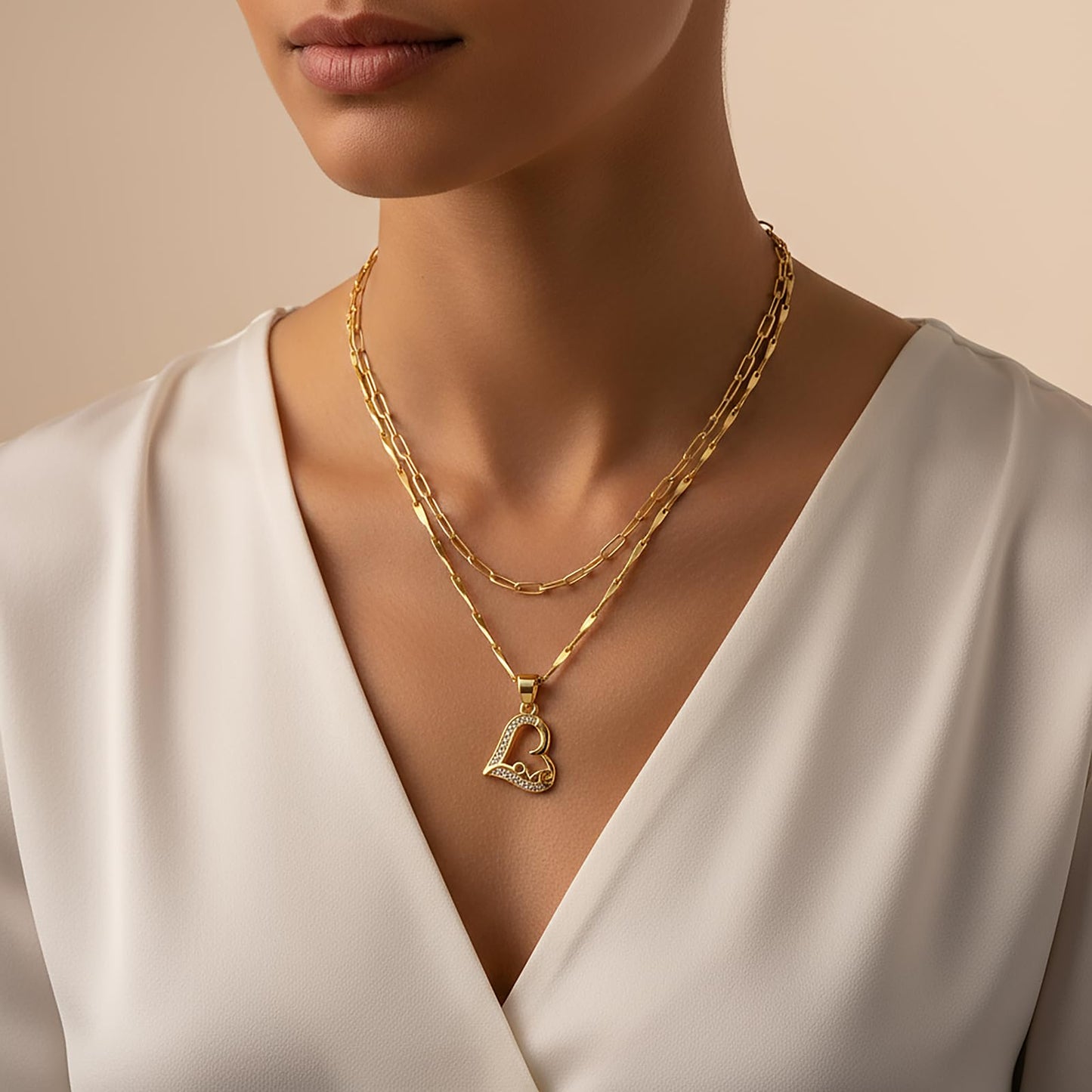 MEIITRUE Heart Necklaces for Women Trendy 14k Gold Plated Dainty Layered Necklace Set Cubic Zirconia Pendant Choker Paperclip Chain Stackable Jewelry Gifts for Her