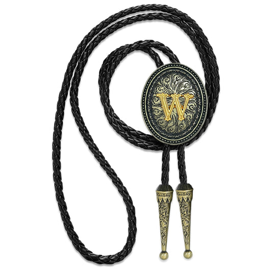 Sintcach Bolo Tie for Men Women, Western Cowboy Initial Letter Bolo Ties, Vintage Leather Necktie Western Accessories Cowboy Gifts, W
