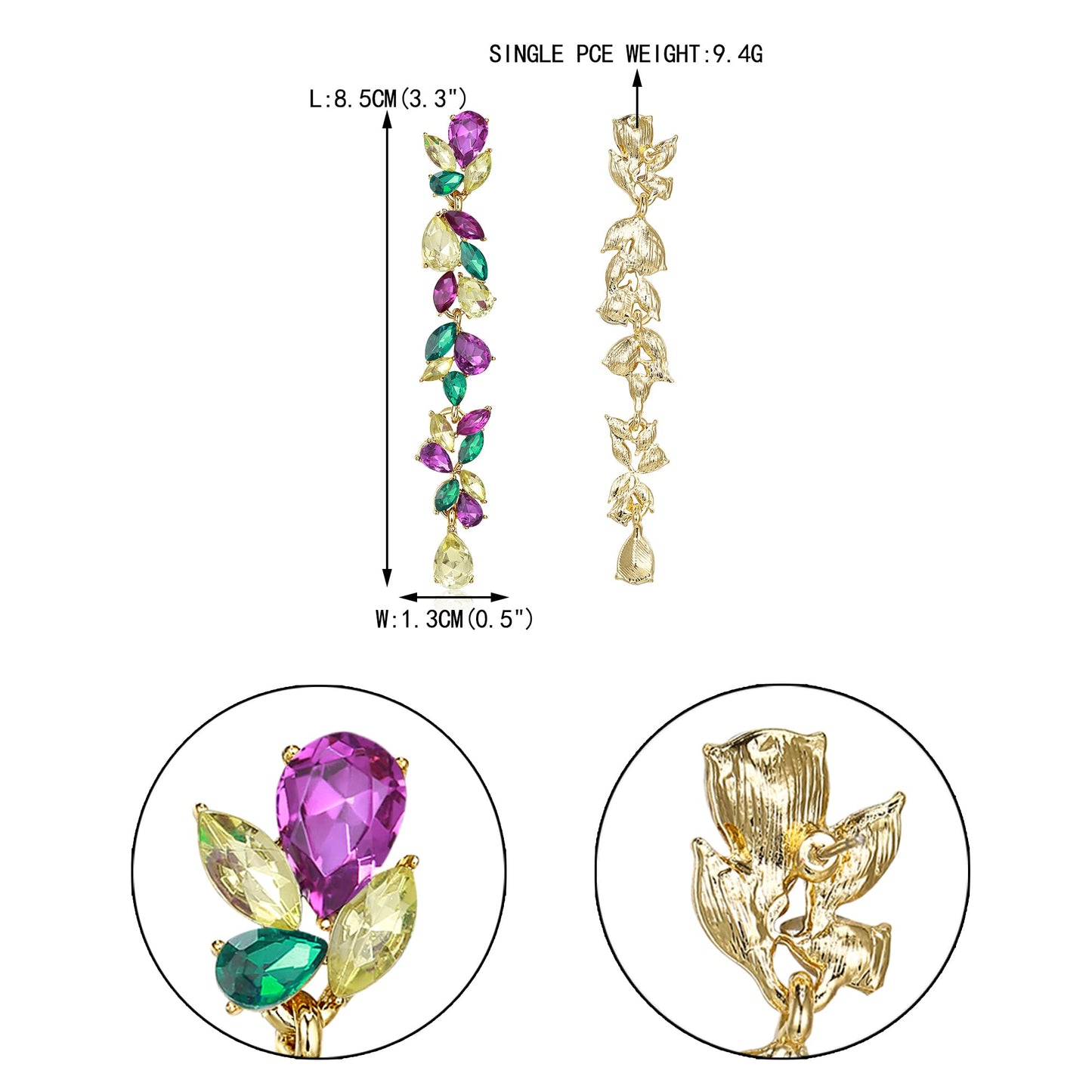 EVER FAITH Rhinestone Crystal Mardi Gras Chandelier Dangle Earring for Women, Cluster Marquise Teardrop Long Earrings for Carnival Holiday Party Purple Green Yellow