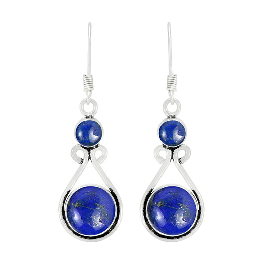 Natural Lapis Lazuli Silver Plated Dangle Earrings for Women - September Birthstone Round Gemstones Drop Earrings Handmade Jewelry - New Year Gift for Her